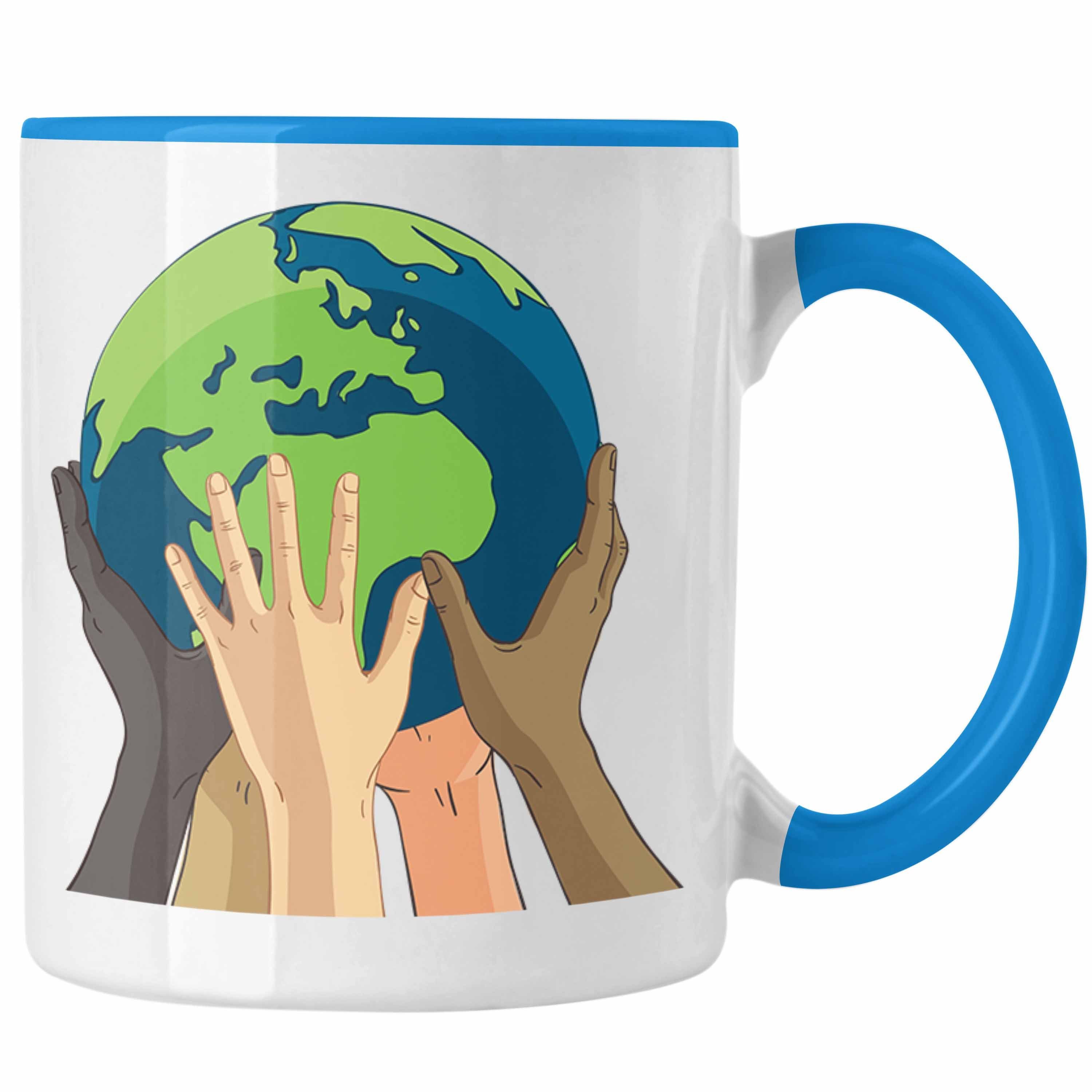 Trendation Tasse Welt Umwelt Aktivisten Tasse Geschenk Generation Retten Blau