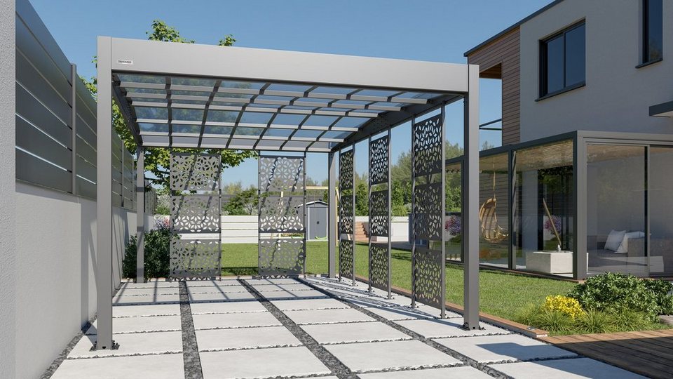 Trigano Paneele, 2,1 dekorative Doppeldach Libeccio Einfahrtshöhe, 5 freistehend, Robuste Metall Einzelcarport cm Konstruktion, Carport