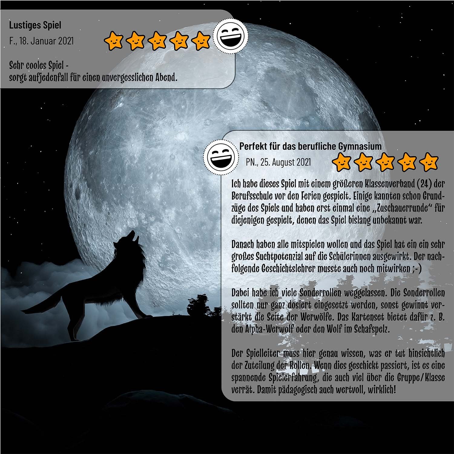 Goods+Gadgets Spiel Werwölfe Party Rollenspiel Deluxe – Spiel mit 30 Charakterkarten, Original Werwolf Kartenspiel, Gesellschaftsspiel