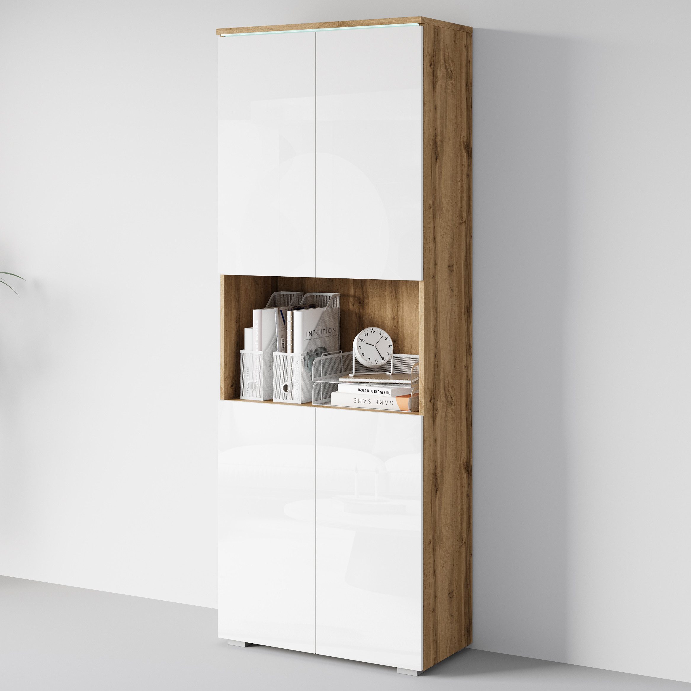 INOSIGN Aktenschrank Vera, Mehrzweckschrank mit LED-Beleuchtung Praktischer Stauraum mit höhenverstellbaren Ablageböden, H. 182 cm