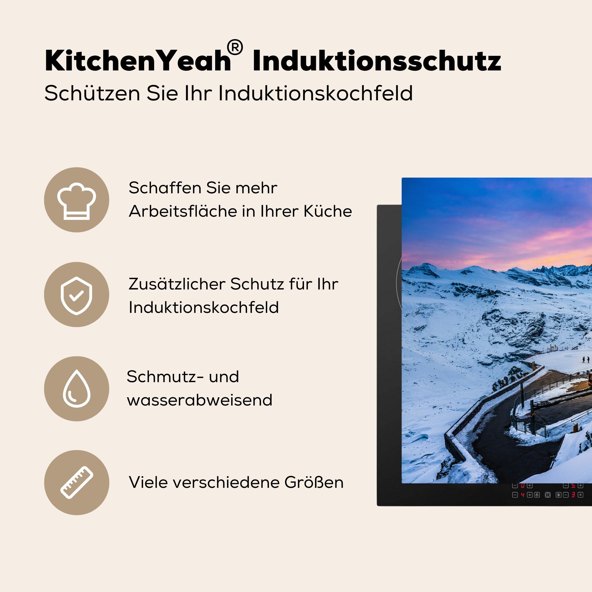 MuchoWow Herdblende-/Abdeckplatte Alpen - Zug, Vinyl, für Ceranfeldabdeckung Schnee 81x52 (1 - Induktionskochfeld tlg), Schutz küche, cm, die