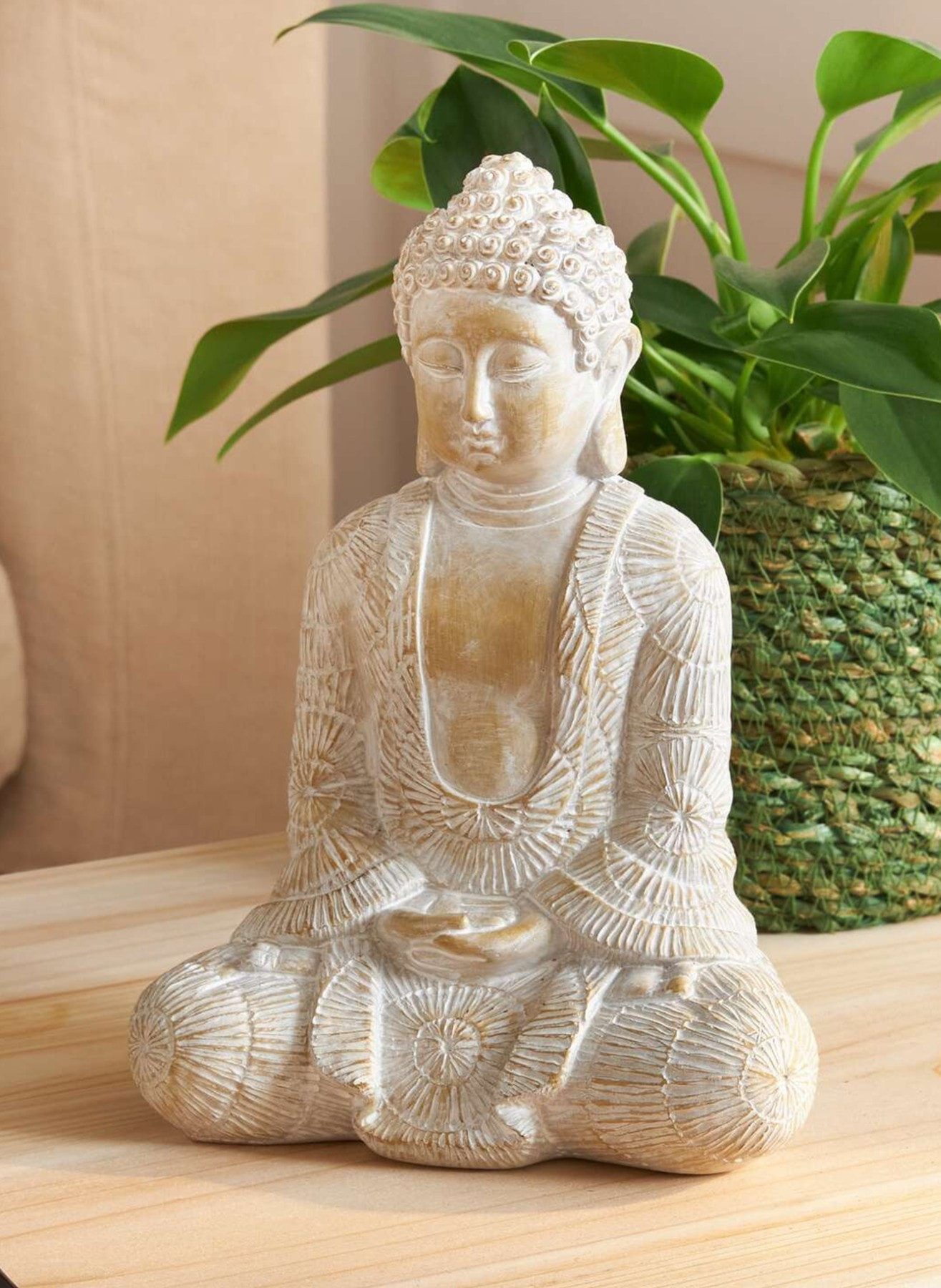 Dekoleidenschaft Buddhafigur "Ruhe" Dekofigur Buddha aus Polyresin, weiß ge günstig online kaufen