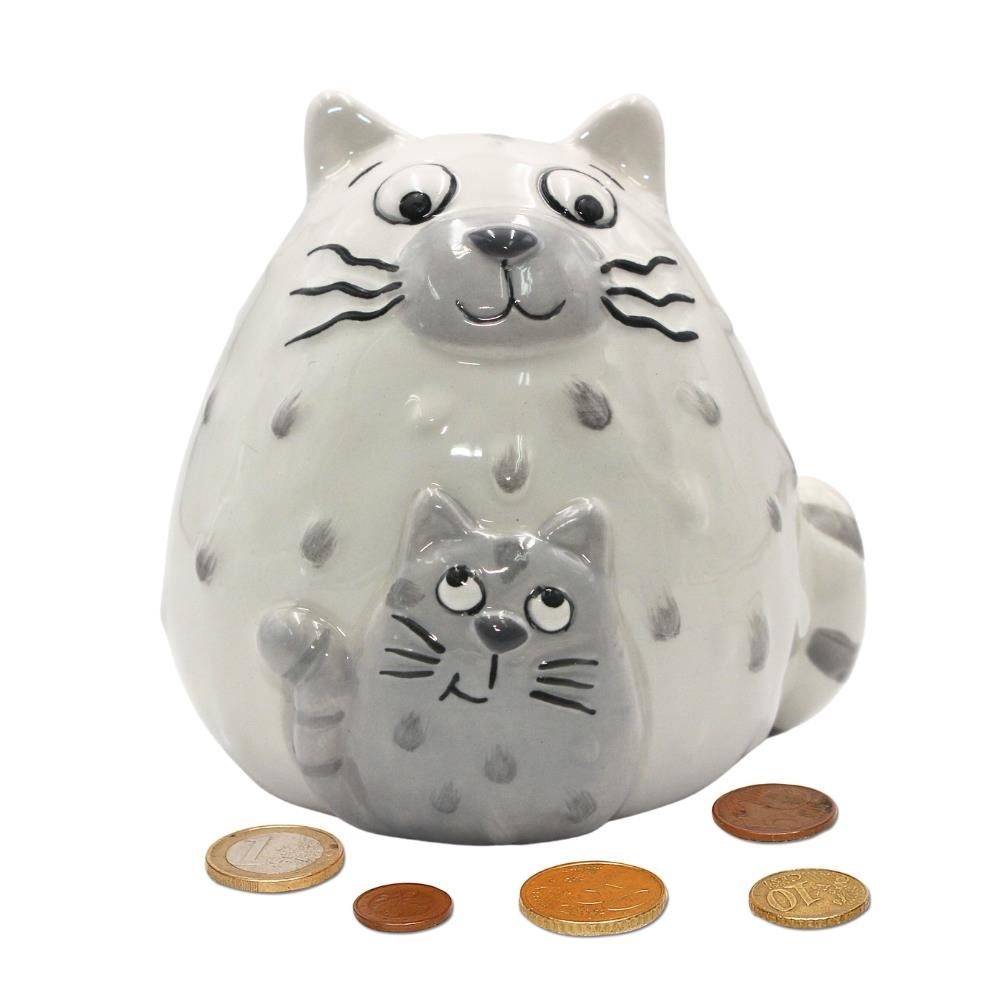 Dekohelden24 Spardose Porzellan Spardose als Katze mit Katzenbaby /  Sparbüchse / Moneybox