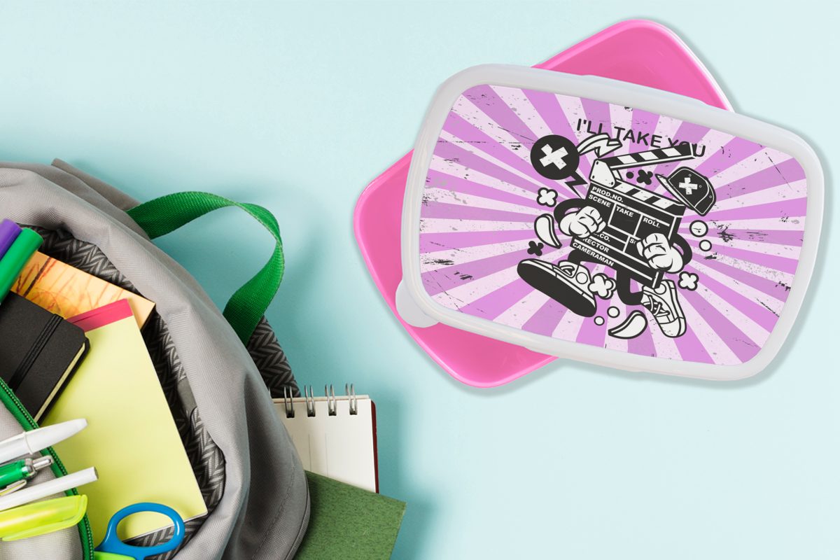 Erwachsene, - Brotbox für Filmklappe Mädchen, Kunststoff, MuchoWow Kinder, (2-tlg), Kunststoff Retro, Lunchbox Schuhe Brotdose Snackbox, rosa -