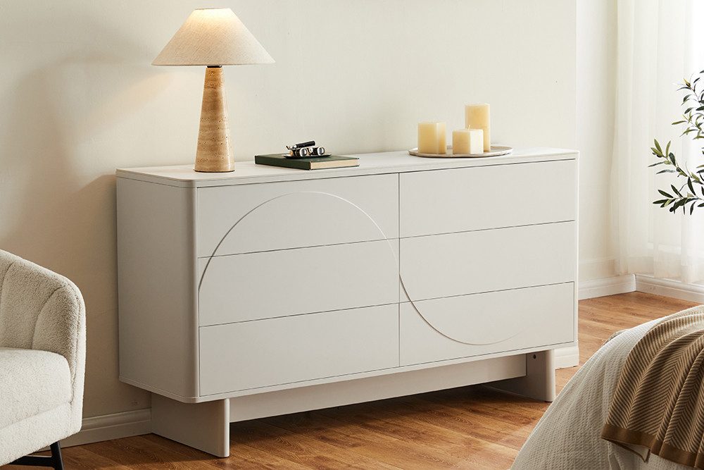 riess-ambiente Sideboard SAVOY 150cm weiß - Marmoroptik, Keramik-Deckplatte, Schubladen, modern (Einzelartikel, 1 St), moderne Kommode - ideal für Flur, Esszimmer, Wohnzimmer & Schlafzimmer