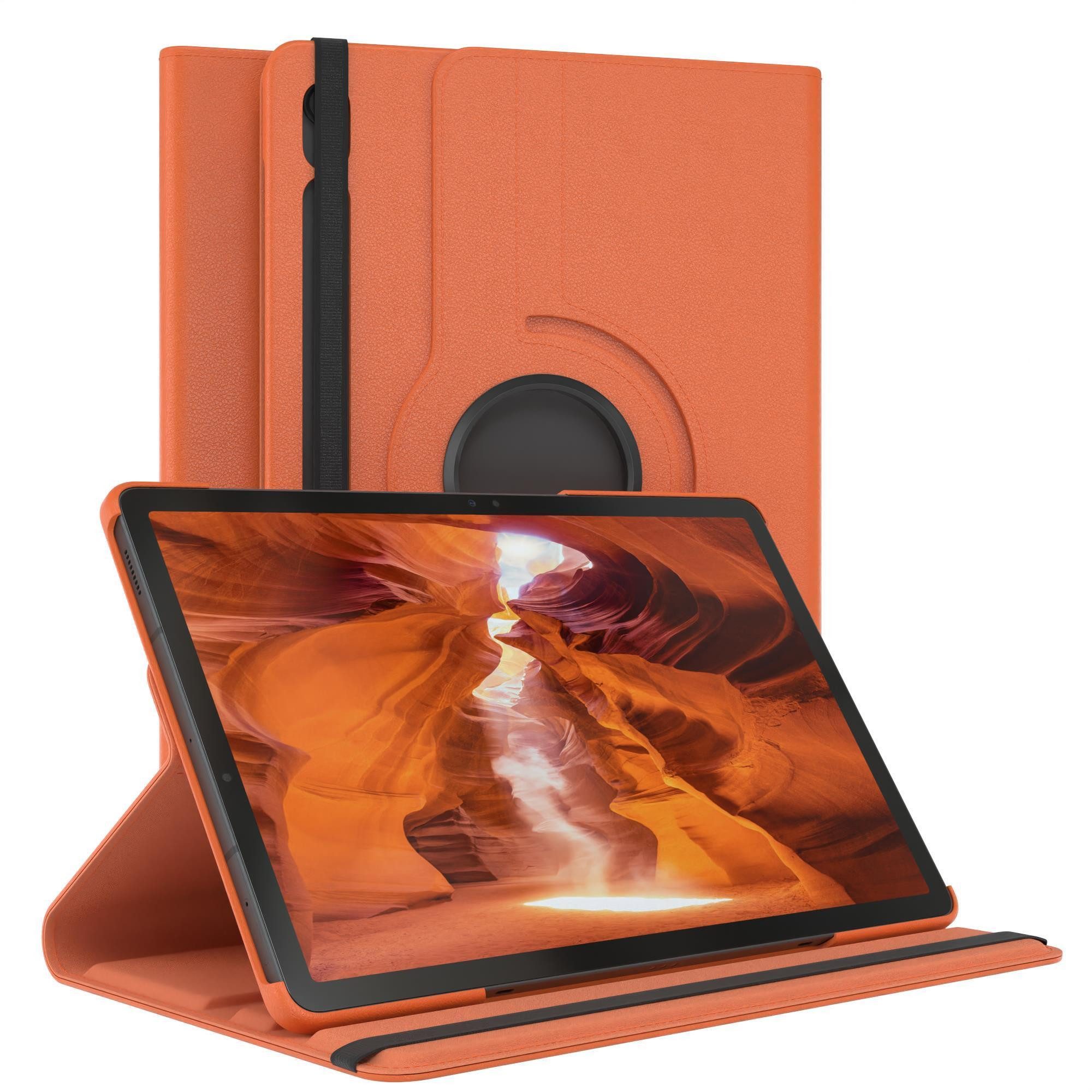EAZY CASE Tablet-Hülle Rotation Case für Galaxy Tab S10 FE 10,9 Zoll, Tabletschutz robust magnetisch verstellbar Klappetui mit Deckel Orange