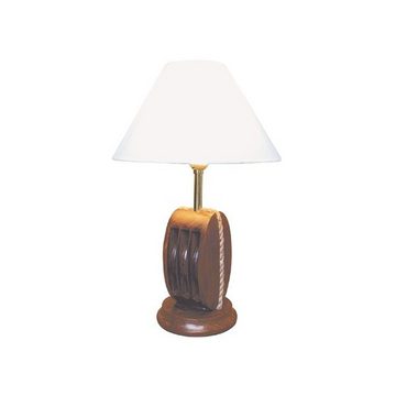 Linoows Tischleuchte Tischlampe mit Blockrolle, Maritime Schirm Lampe, ohne Leuchtmittel, Leuchtmittel abhängig, Schirm Leuchte aus Holz