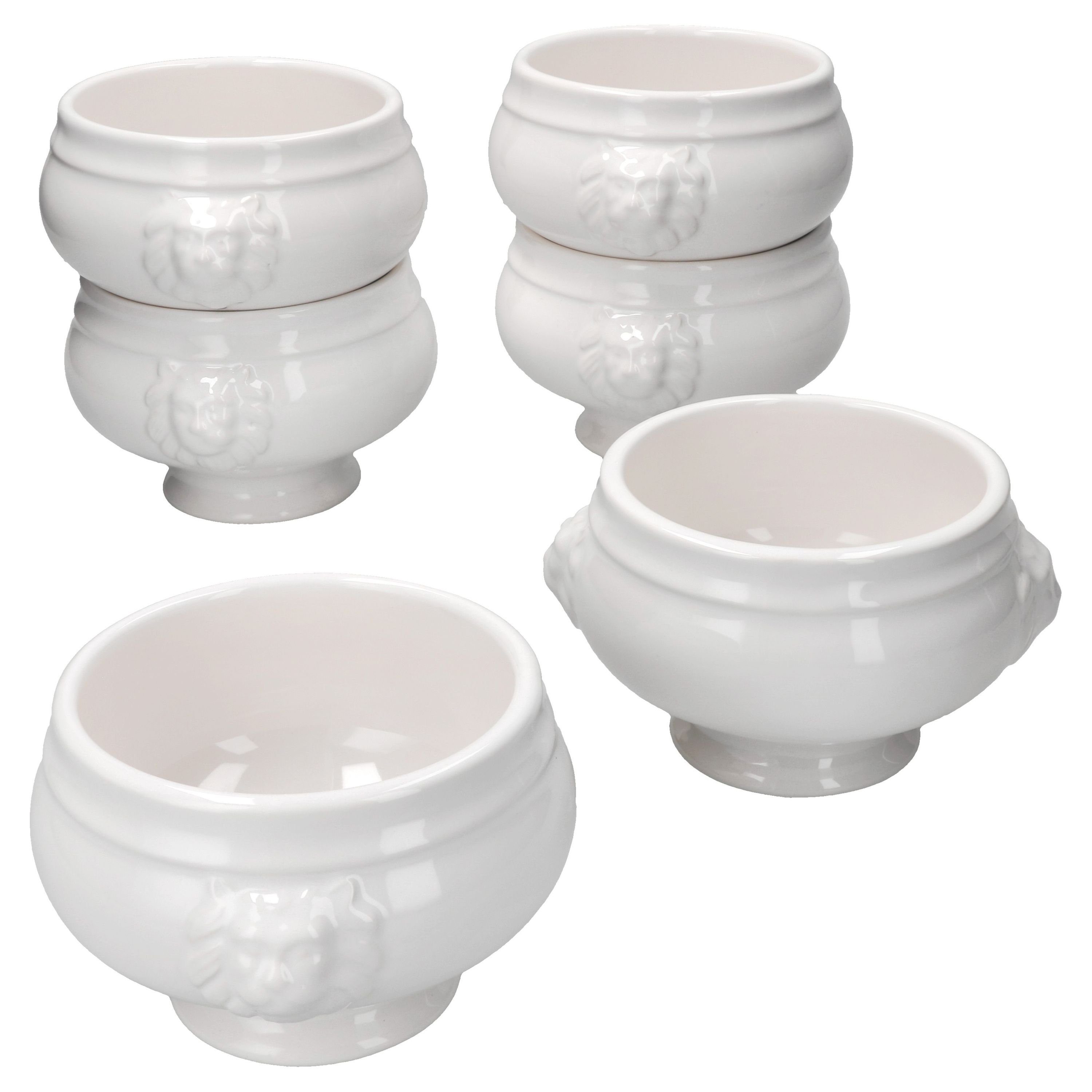 MamboCat Suppenschüssel 6x LEO Löwenkopf-Terrinen 450ml weiß 6 Personen, Steingut