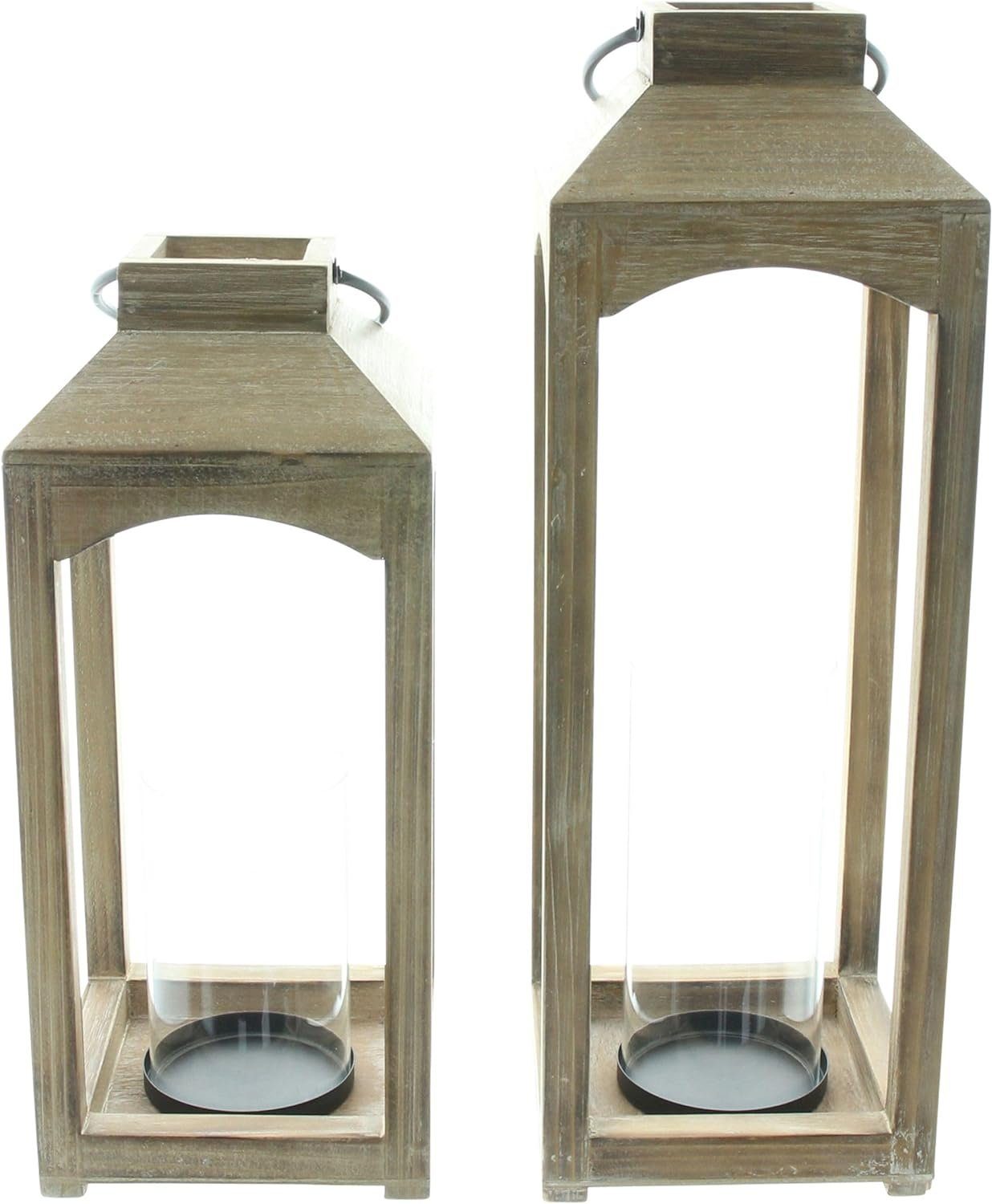 Kerzenlaterne "Wood" im 2er Set aus Holz, geflammt + weiß gekalkt, 38 + 48 cm hoch