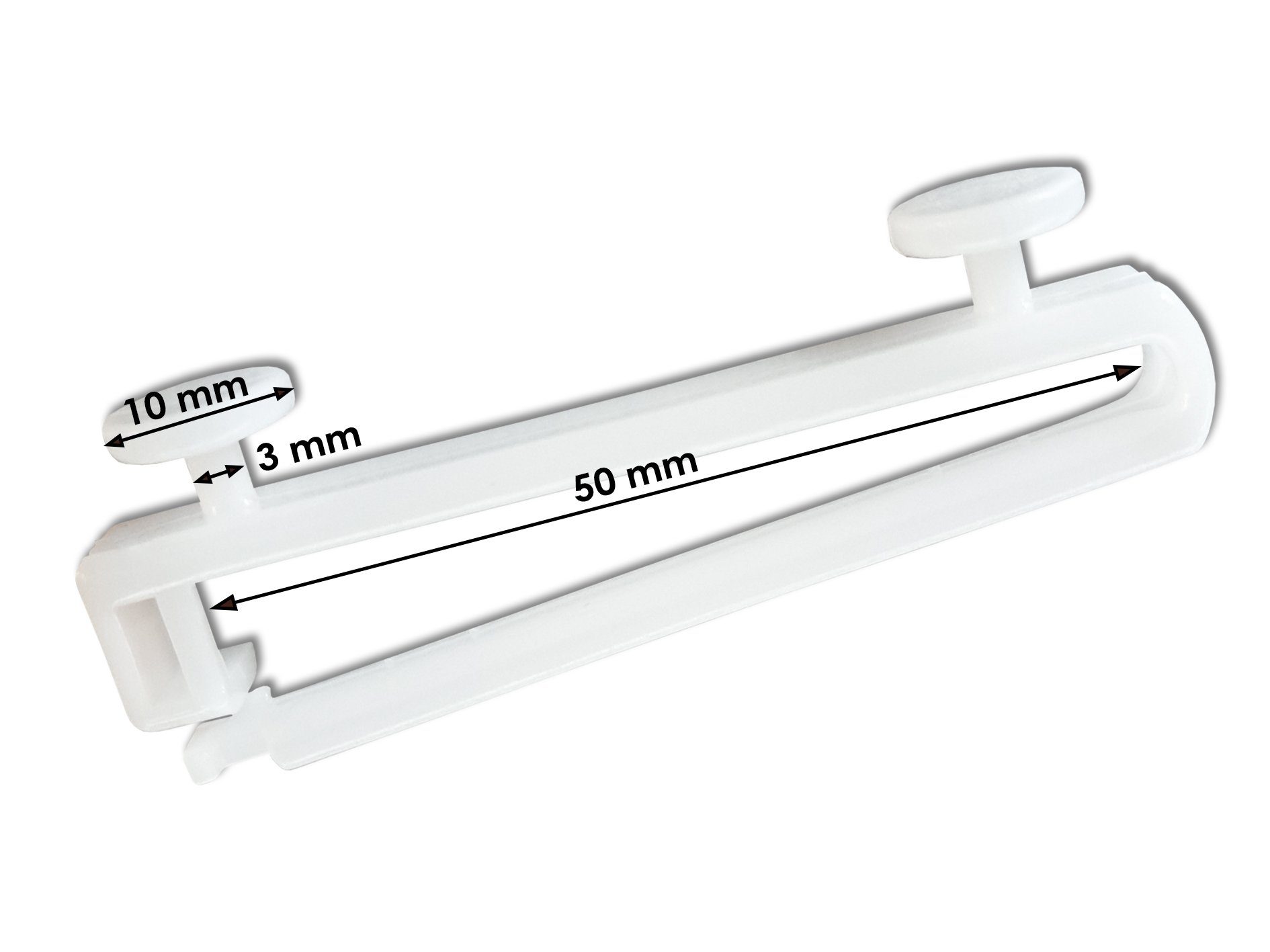 dekohaken24.de Schlaufengleiter Gleiter/Gardinenhaken/Schlaufenhaken für 5 cm / 50 mm Schlaufen, mit 10 mm Köpfen, passend für Gardinenschienen oder -stangen mit 4-6 mm Laufnut/Profilschlitz, (10-St), inkl. verschließbarem Schlaufeineinsatz/Haken