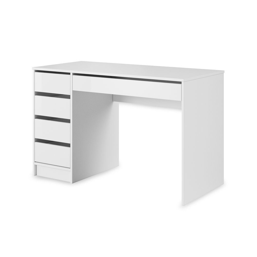 Furnify Schreibtisch Computertisch GUSTAW mit 5 Schubladen: Matt Weiß