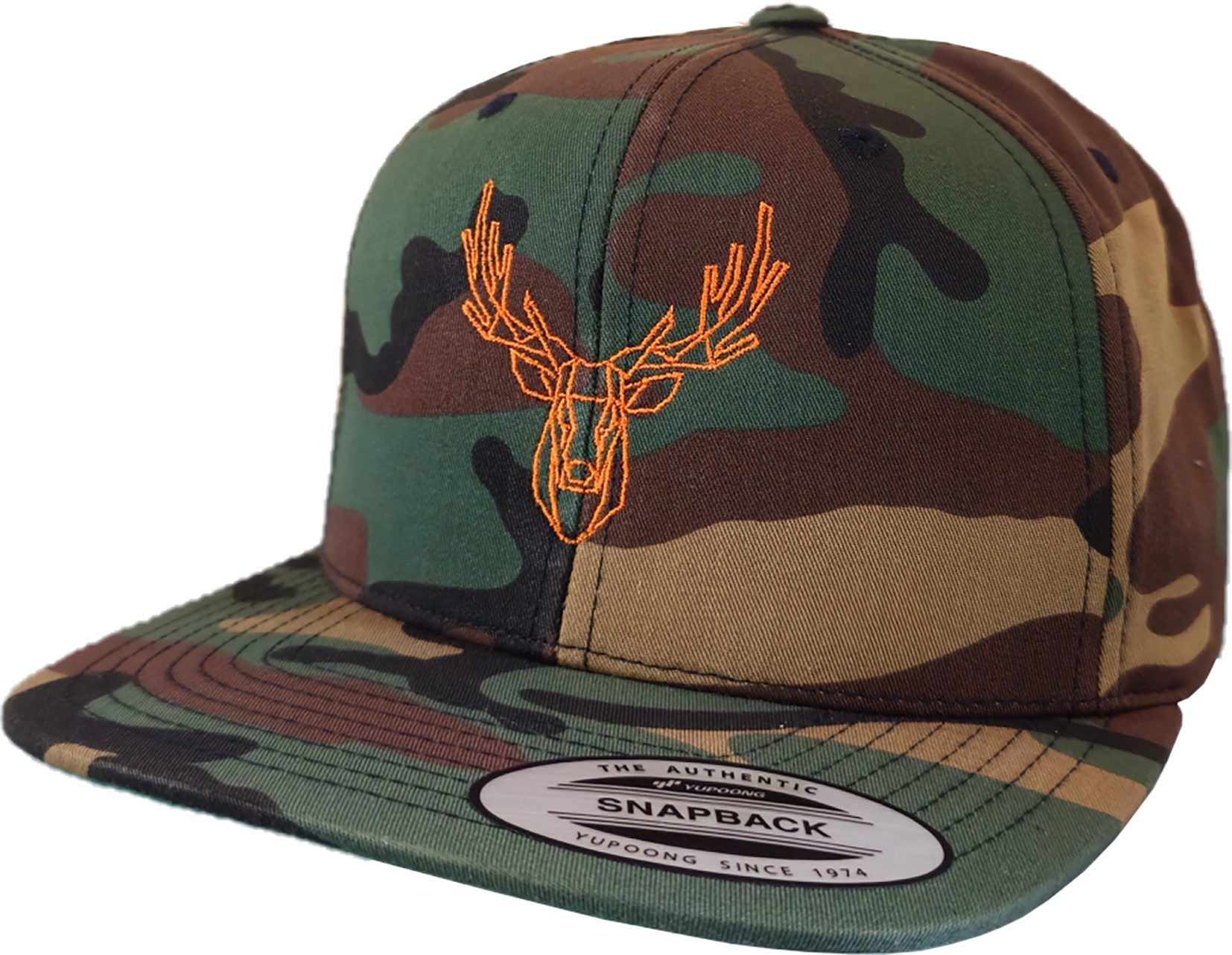 Baddery Snapback Cap Flexfit Outdoor Camo Cap "Polygon Hirsch" - Camouflage Jäger Mütze, Stick, One Size Einheitsgröße, Snapback-Verschluss