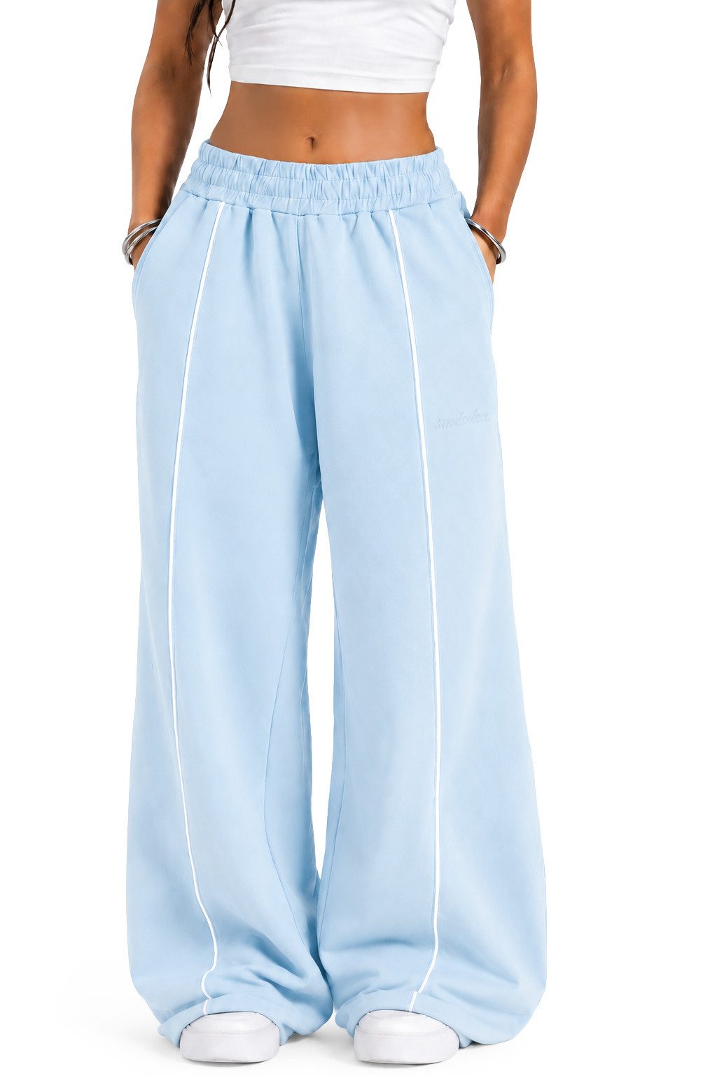 Smilodox Jogginghose Veyt Damen, Sweatpants aus Baumwolle, Sporthose Loose Fit Wide Leg, Verstellbarer Tunnelzug, Langer Schnitt, für Sport & Alltag