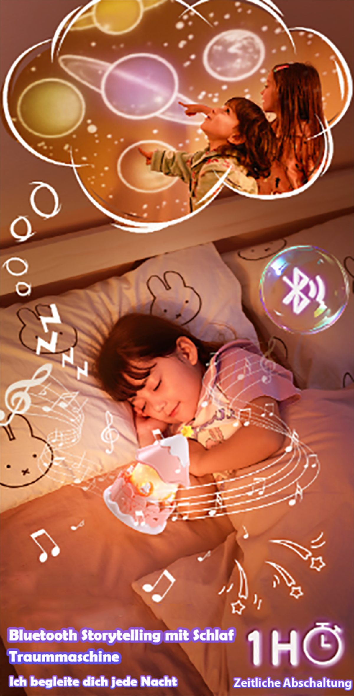 LED Einschlafhilfe Nachtlicht LED Blau Kinderzimmer Spieluhr carefully Sternenhimmel selected Nachtlicht