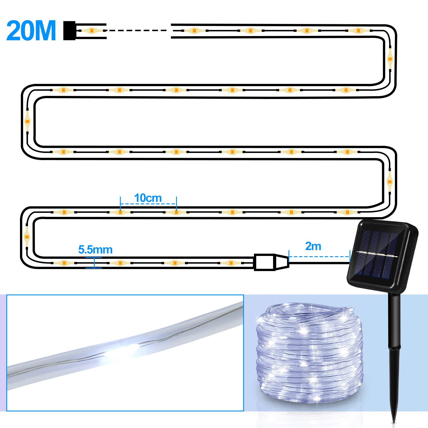 Clanmacy LED-Lichterschlauch 20m LED Solarleuchte LED günstig online kaufen