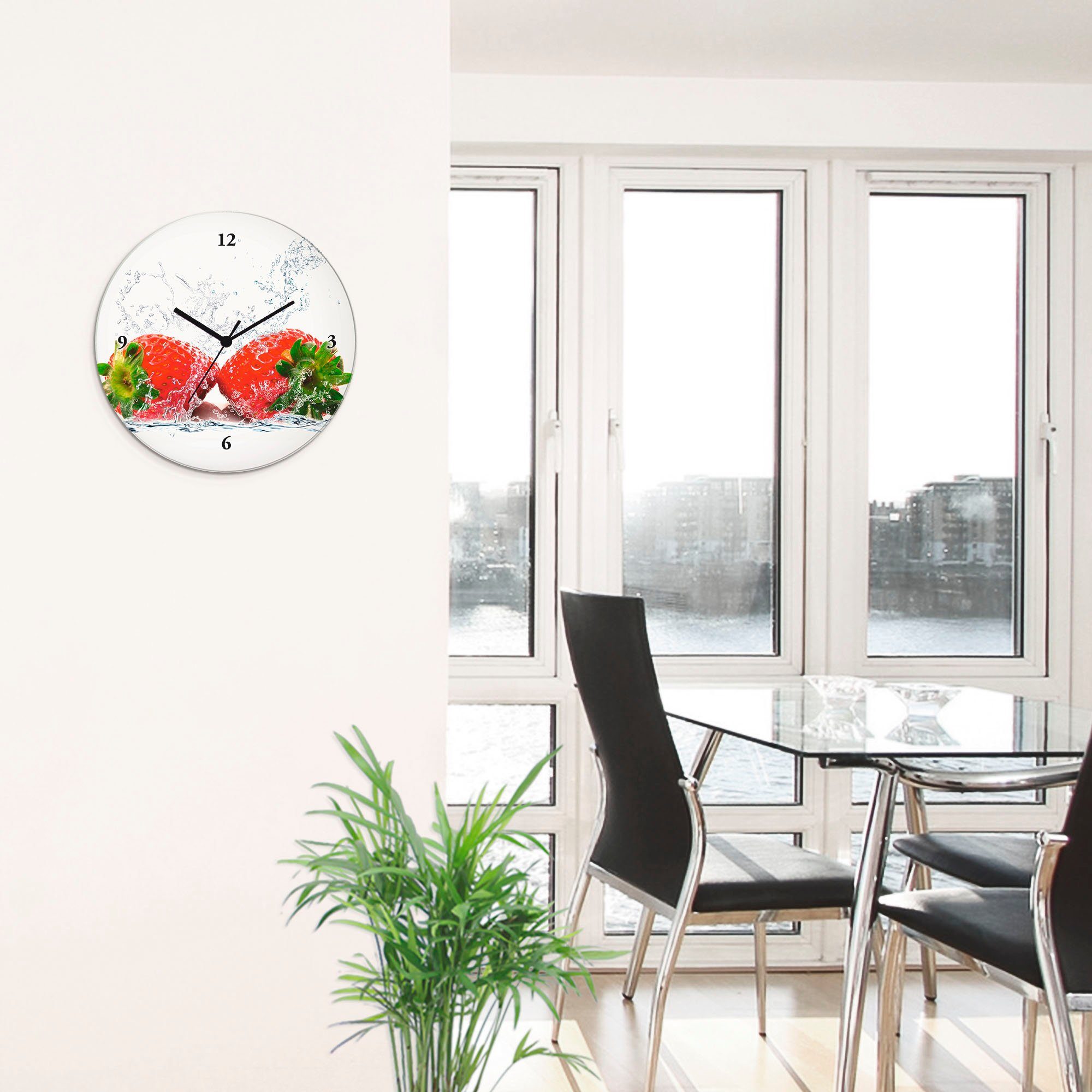 Artland Wanduhr Erdbeeren mit Spritzwasser (wahlweise mit Quarz- oder Funkuhrwerk, lautlos ohne Tickgeräusche)