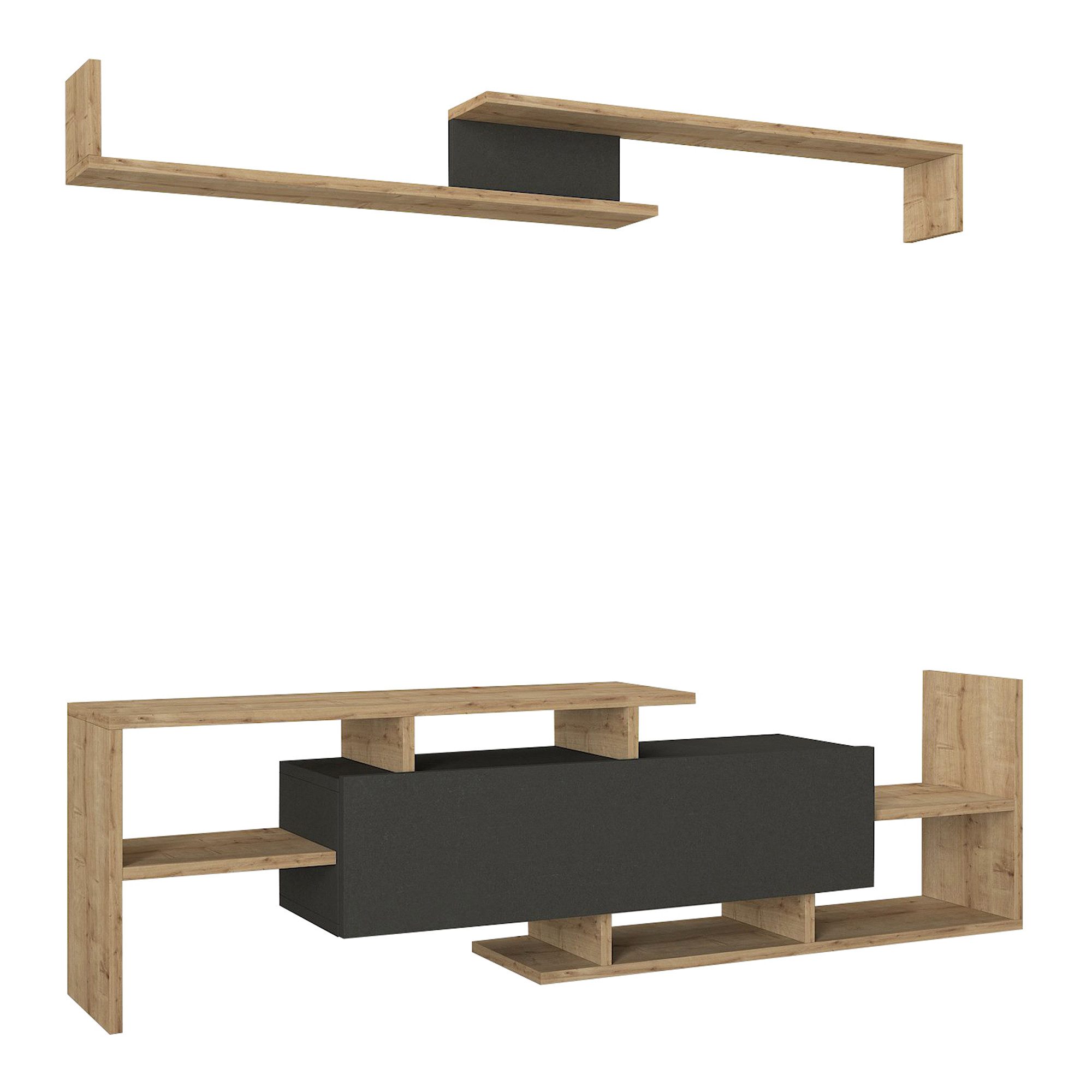 en.casa TV-Schrank »Liksefte« mit Wandregal 154x28x42 cm Saphir-Eiche/Schwa günstig online kaufen