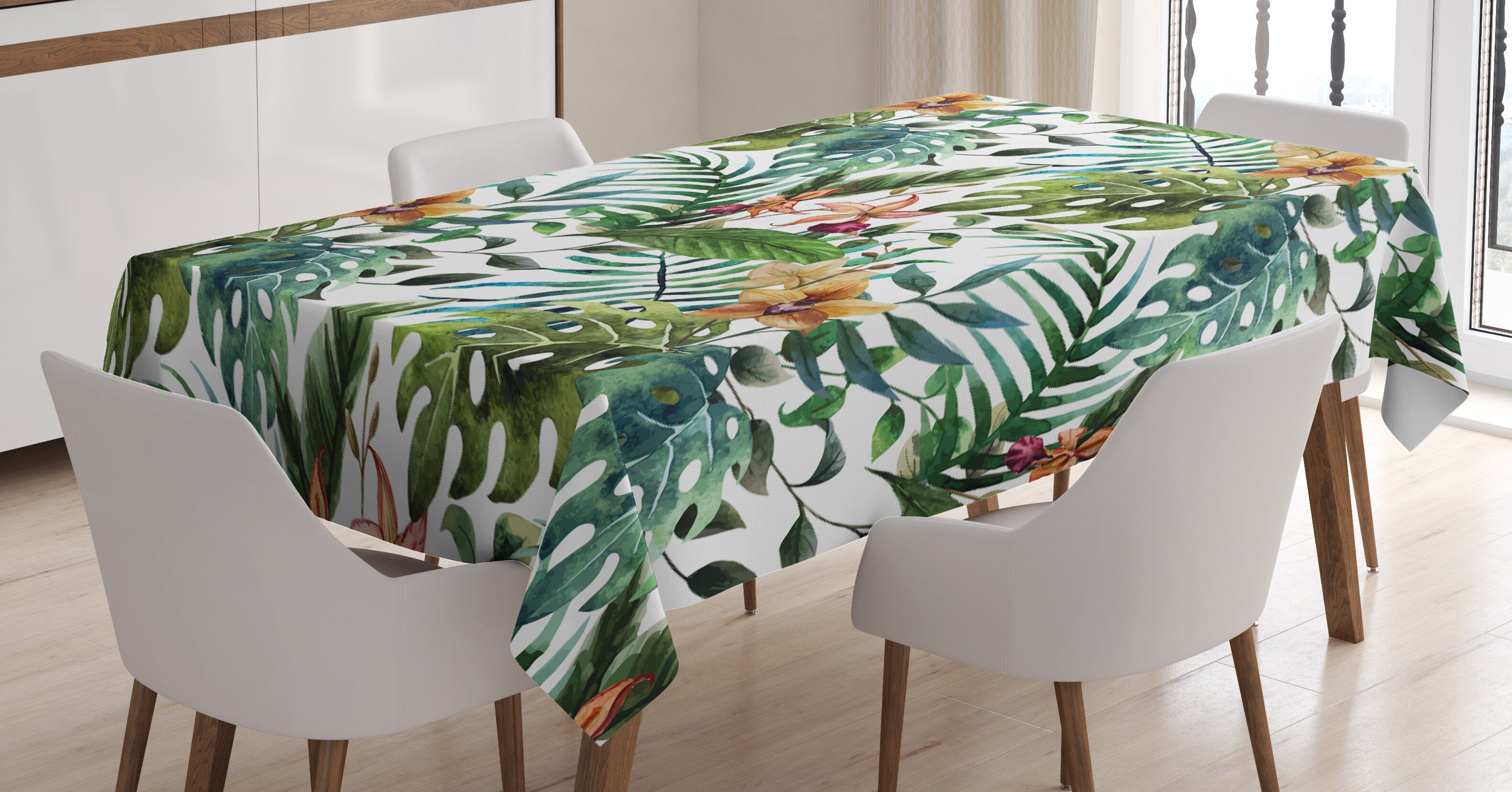 Abakuhaus Tischdecke Farbfest Waschbar Für den Außen Bereich geeignet Klare Farben, Blatt Palme Blumen Hibiscus