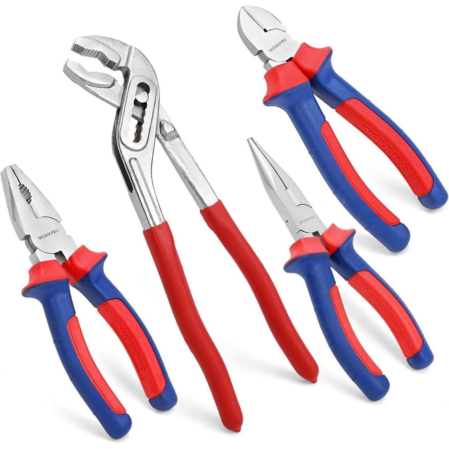 Multitool Zangen Set 4tlg. Kombi Spitzzange Seitenschneider Wasserpumpenzange