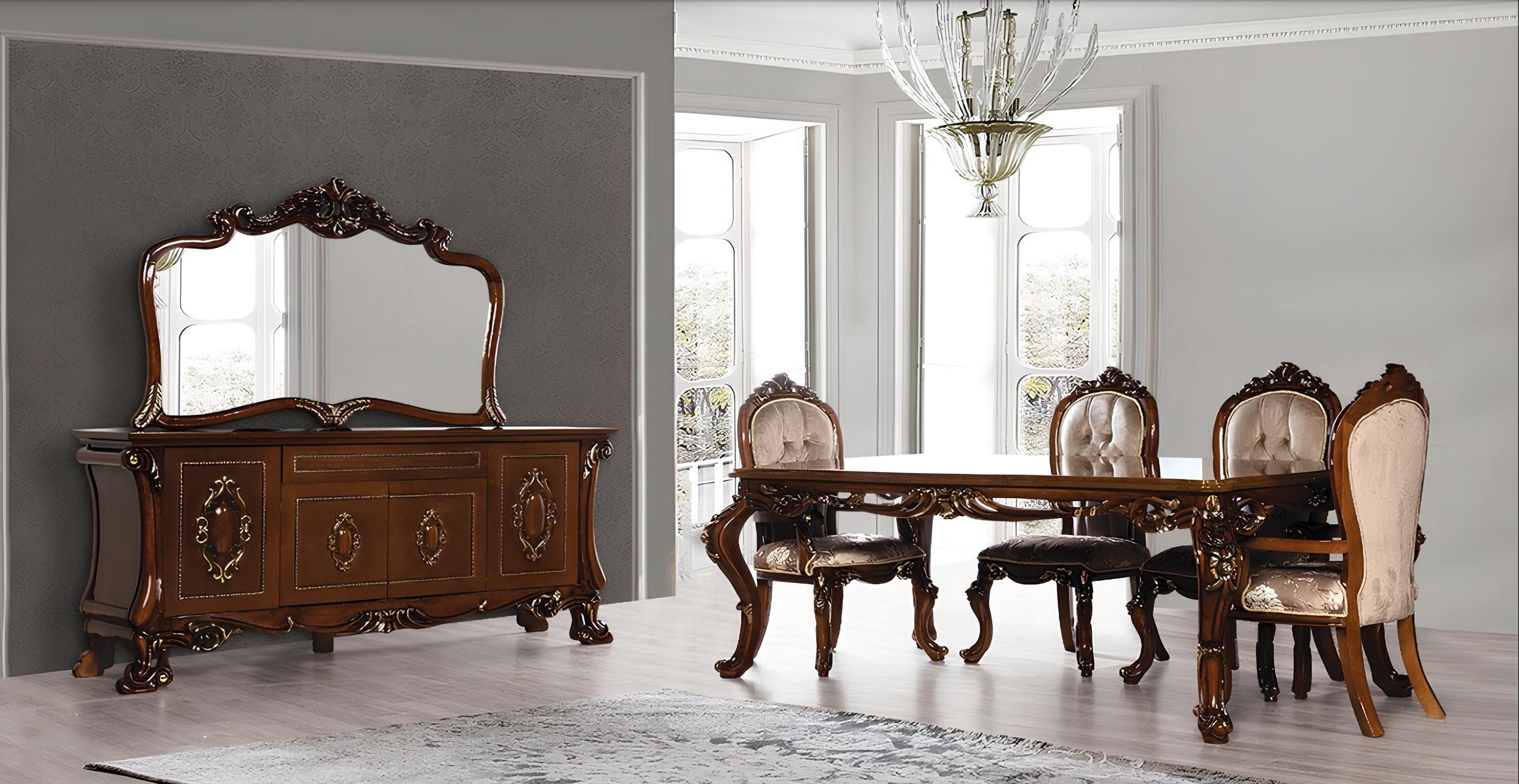 Xlmoebel Esszimmer-Set Schwarzes Chesterfield Ledersofa im modernen Design, (7-St), Made in Europa