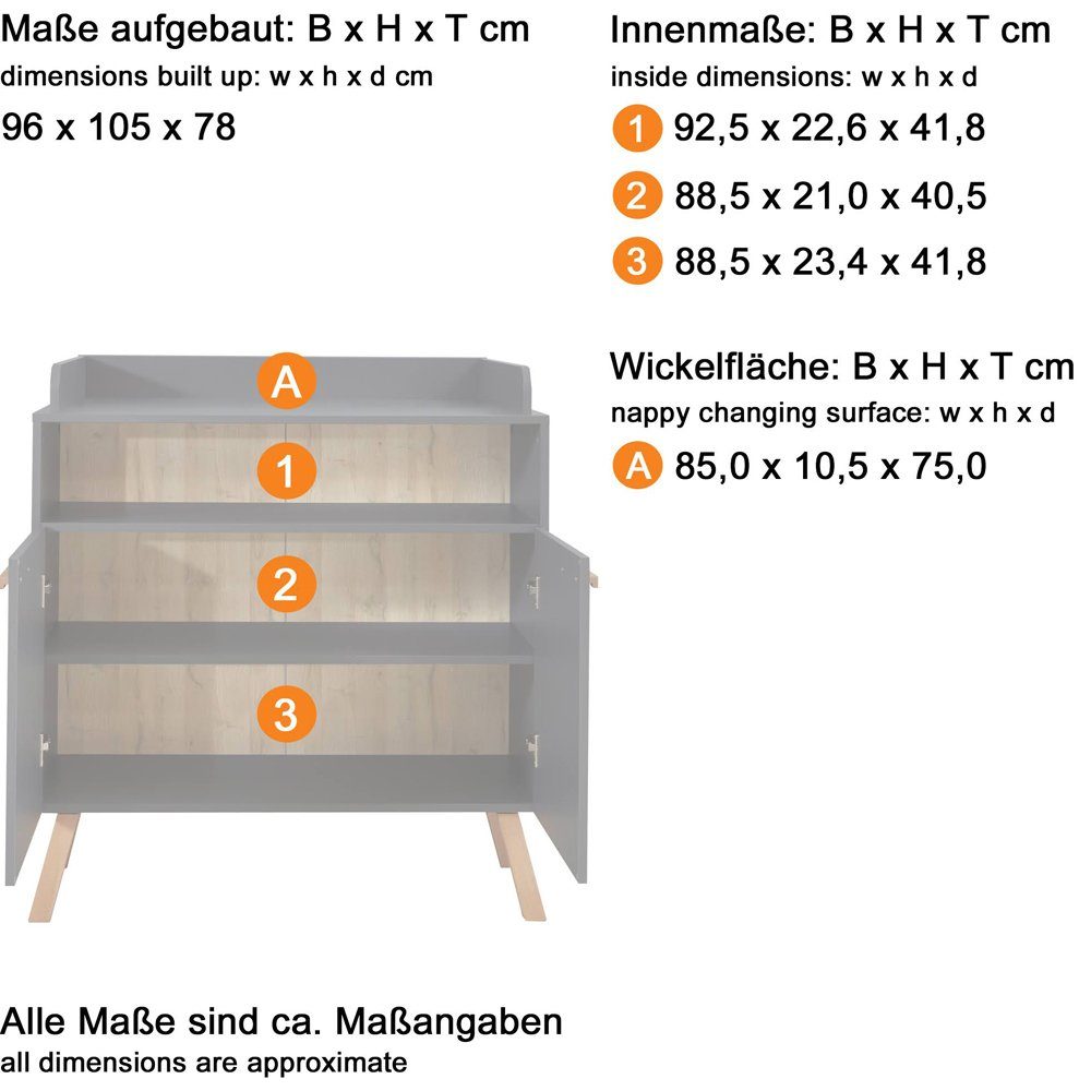 massiv in MANISA-19, Lomadox mit Absetzungen Buche Grau Babyzimmer-Komplettset (3-tlg),