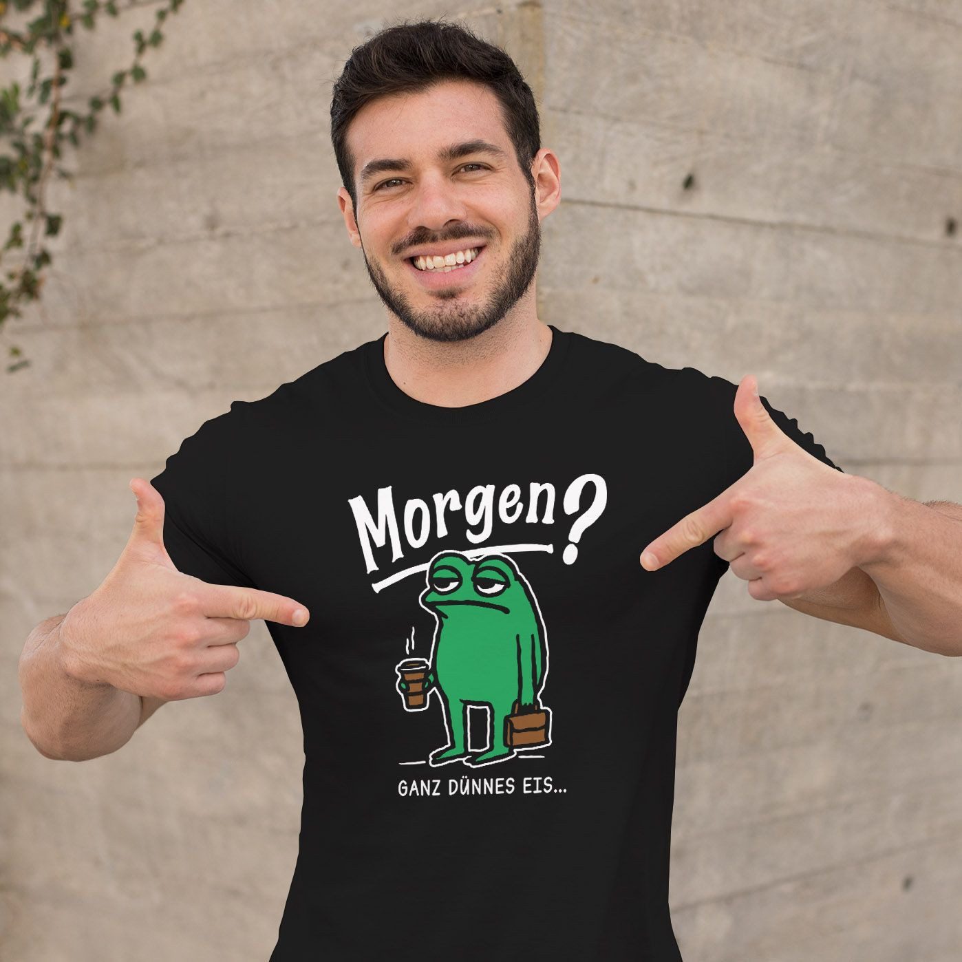 MoonWorks Print-Shirt Herren T-Shirt Frosch Spruch Morgenmuffel Ganz dünnes Eis Fun-Shirt mit Print