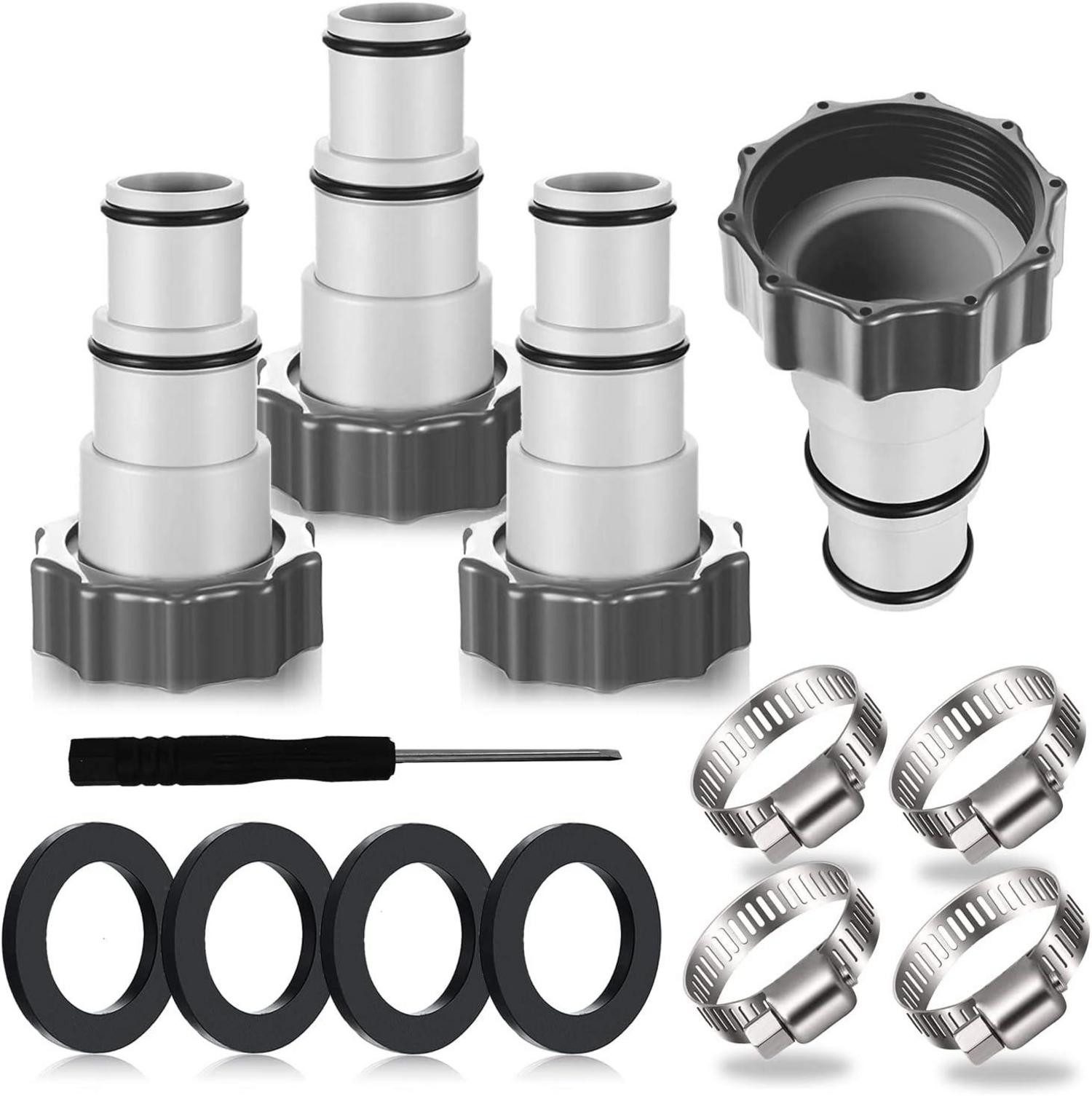 Entwässerungsrinne 4er-Pack Poolschlauch Adapter für Intex Pool Ø 32 38 mm Grau