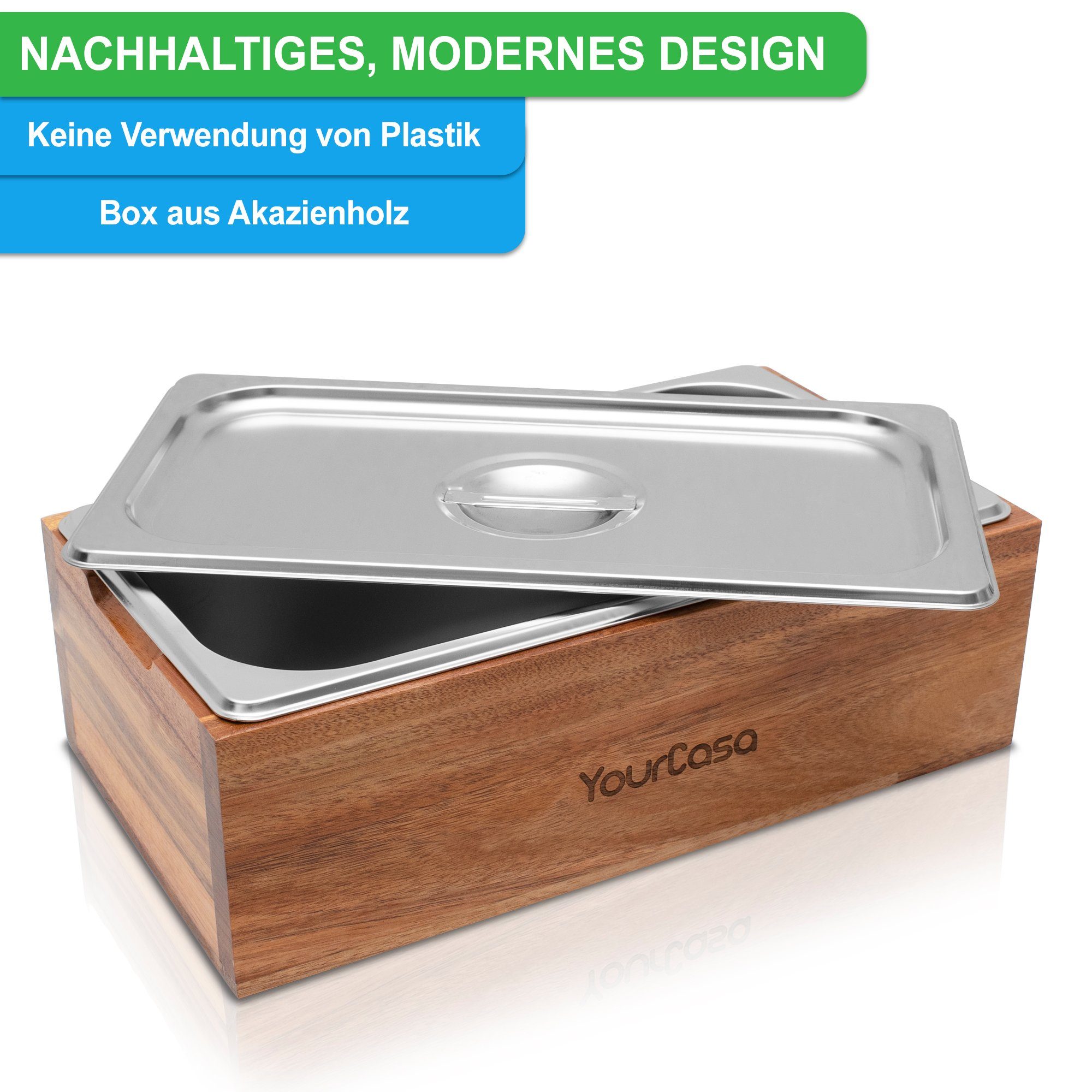 YourCasa Biomülleimer Küche - Echtholz & Edelstahl für alltäglichen Bio Müll - Komposteimer, Fassungsvermögen, 4l, Edelstahl – Bild 4 von 5