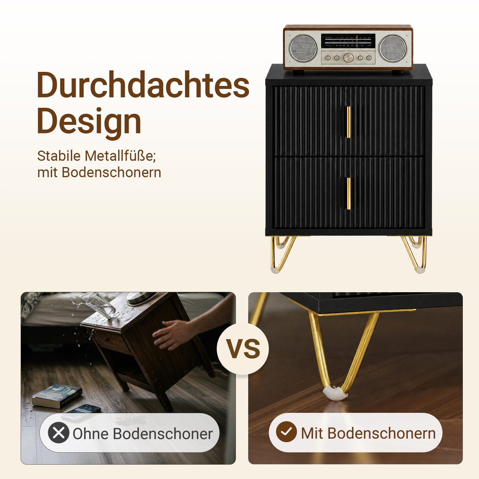 SoBuy Nachttisch FBT115, Beistelltisch mit 2 Schubladen, Nachtschrank schmal, Kommode, Schrank, für Schlafzimmer Wohnzimmer, Studenten & Familie – Bild 5 von 5