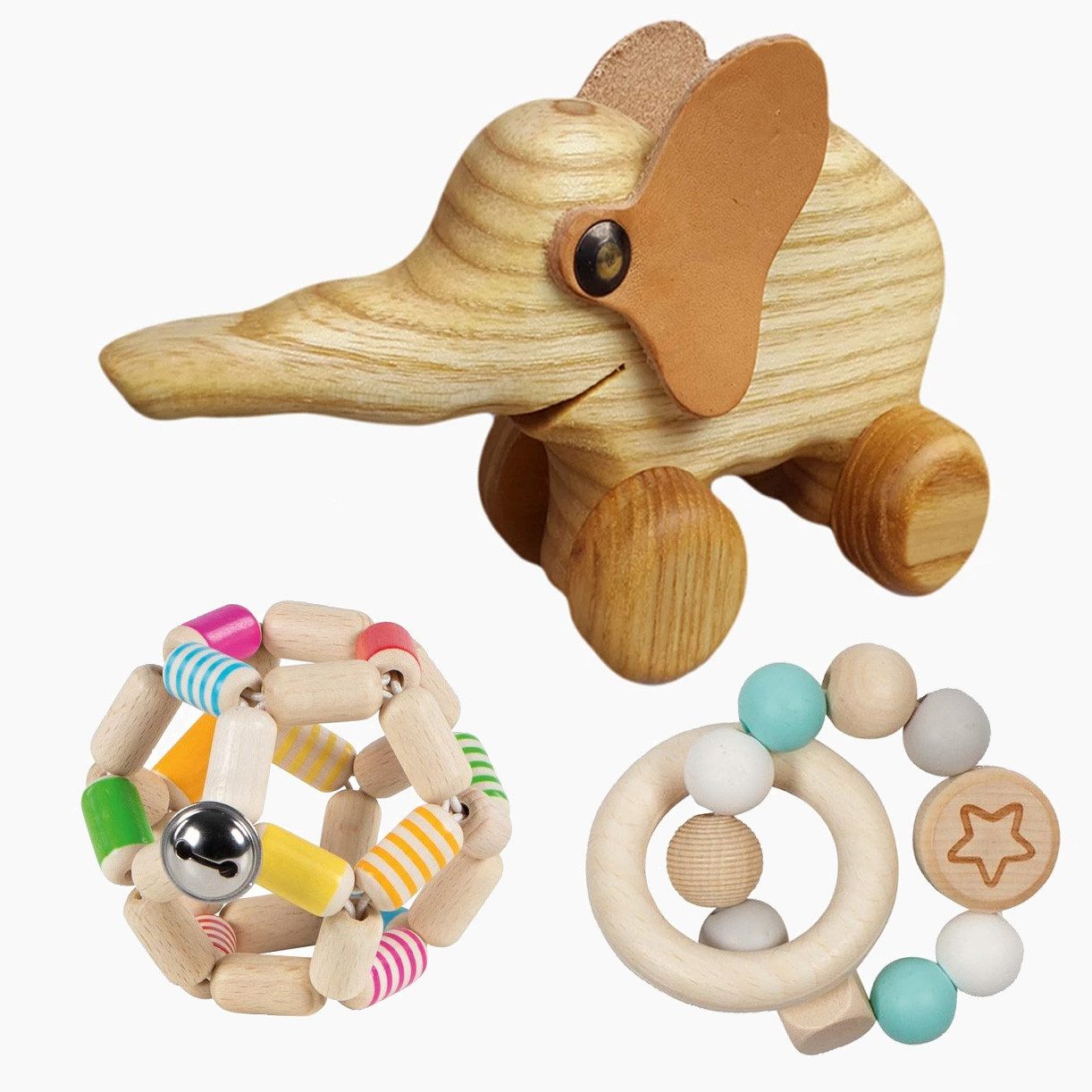 Madera Spielzeuge Greifspielzeug Spielzeugset No.5 für Babys 3er Set (spar packung, 3-tlg., packung), für die ersten Entdeckungen