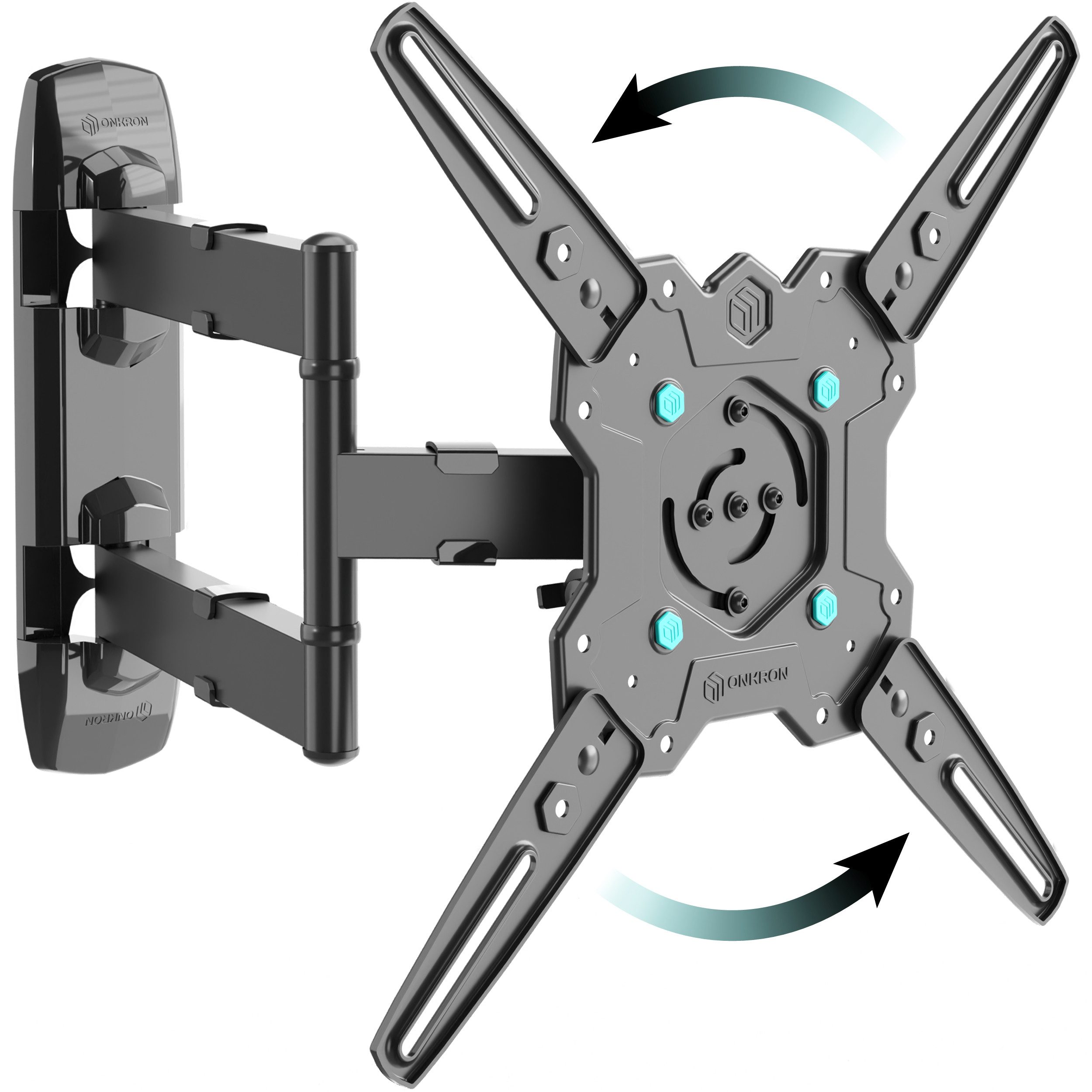 ONKRON TV-Wandhalterung 32-65 Zoll, bis 41 kg, VESA 100x100-400x400, M4R-B, (bis 65 Zoll, drehbar, schwenkbar, neigbar, ausziehbar, Kabelmanagement)