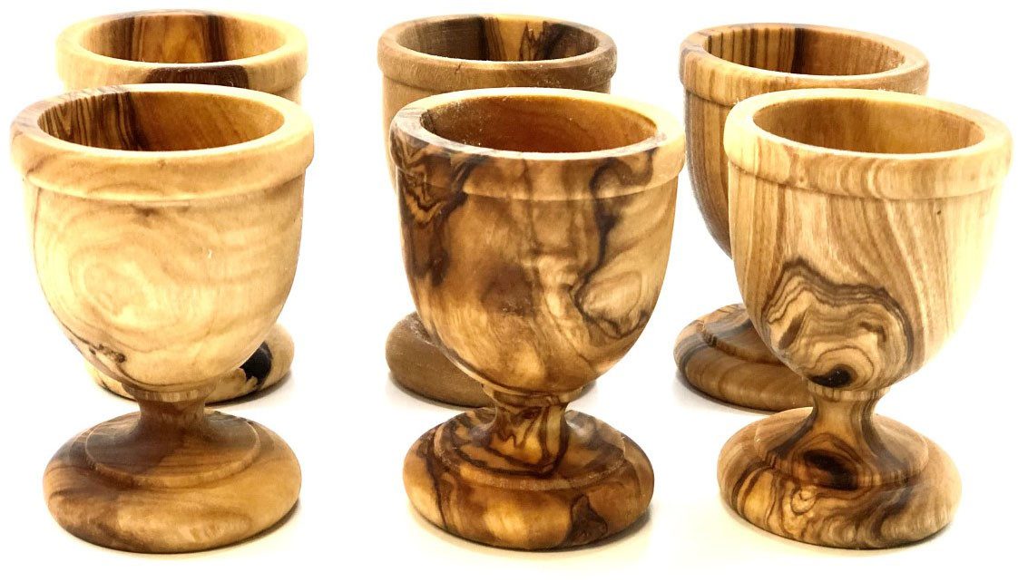 Olivenholz-erleben Eierbecher KLASSIK gedrechselt aus edlem Olivenholz, (Set, 6-tlg., 6x Eierbecher), Handarbeit, Angenehme Haptik, Lebensmittelecht & unbehandelt