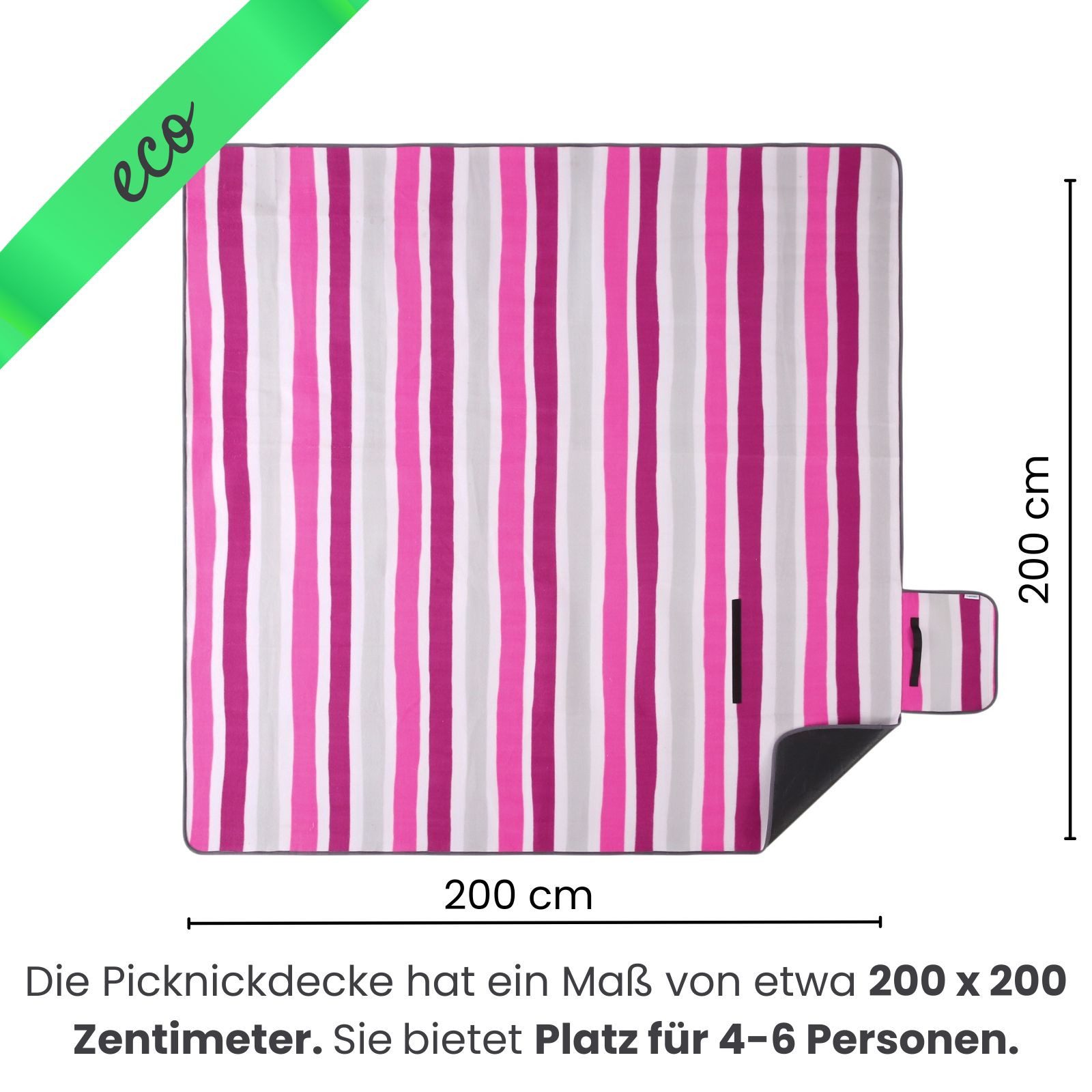 Picknickdecke XXL eco-line Picknickdecke ca. 200x200, wometo, Oberseite 100% recyceltes Fleece, wasserdicht