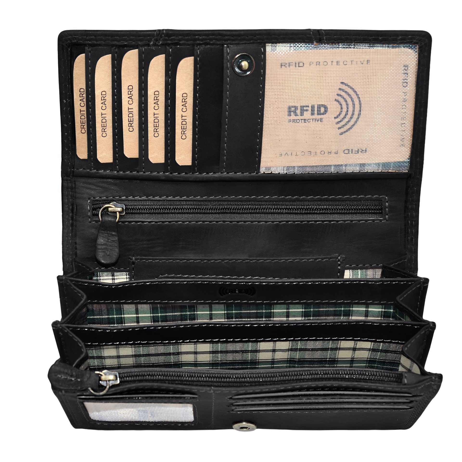 Benthill Geldbörse Damen Echt Leder Portemonnaie Frauen Geldbeutel RFID Portmonee Groß, RFID-Schutz Kartenfächer Münzfach Reißverschlussfach