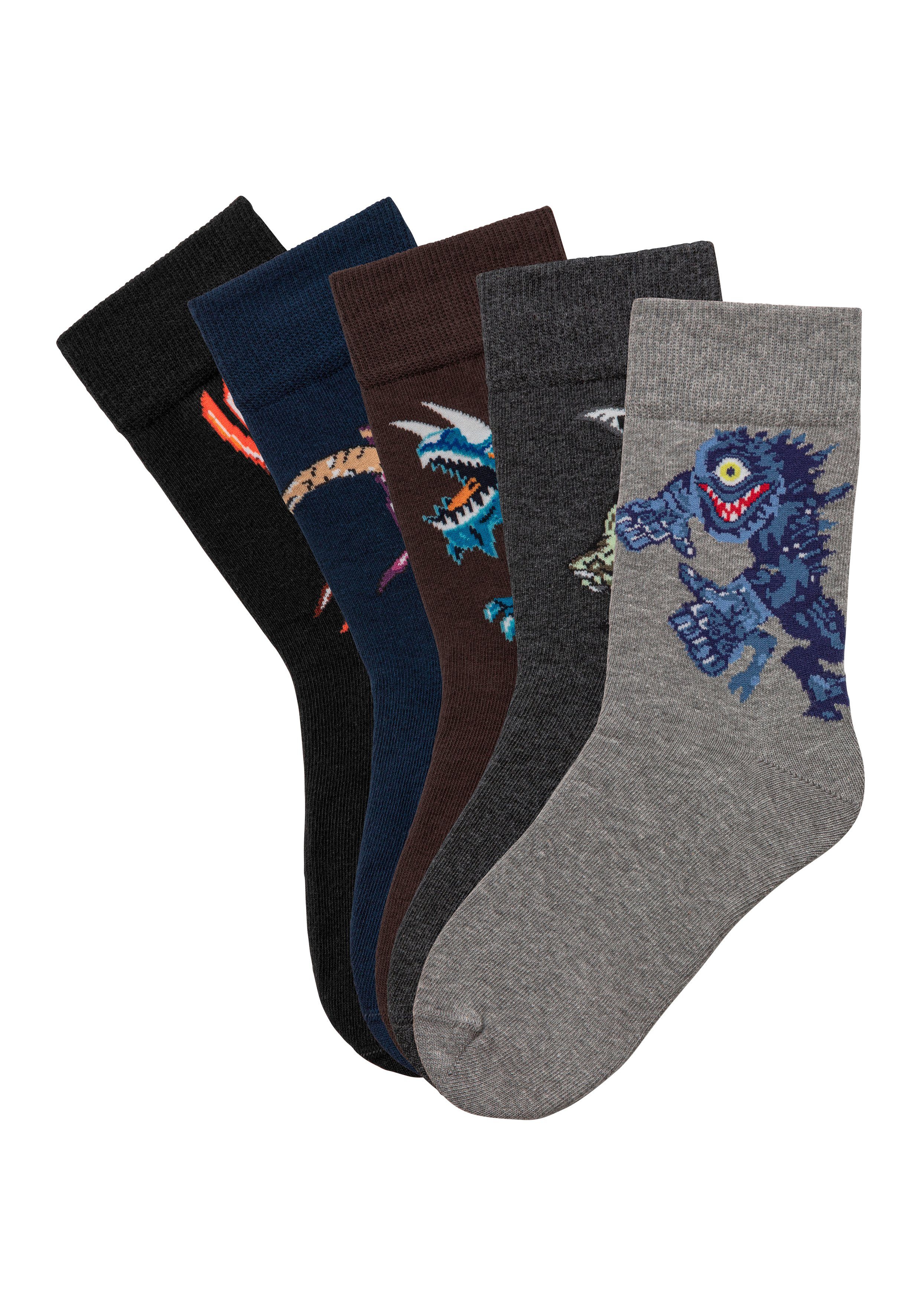 Freizeitsocken H.I.S (5-Paar) Monster Motiven mit