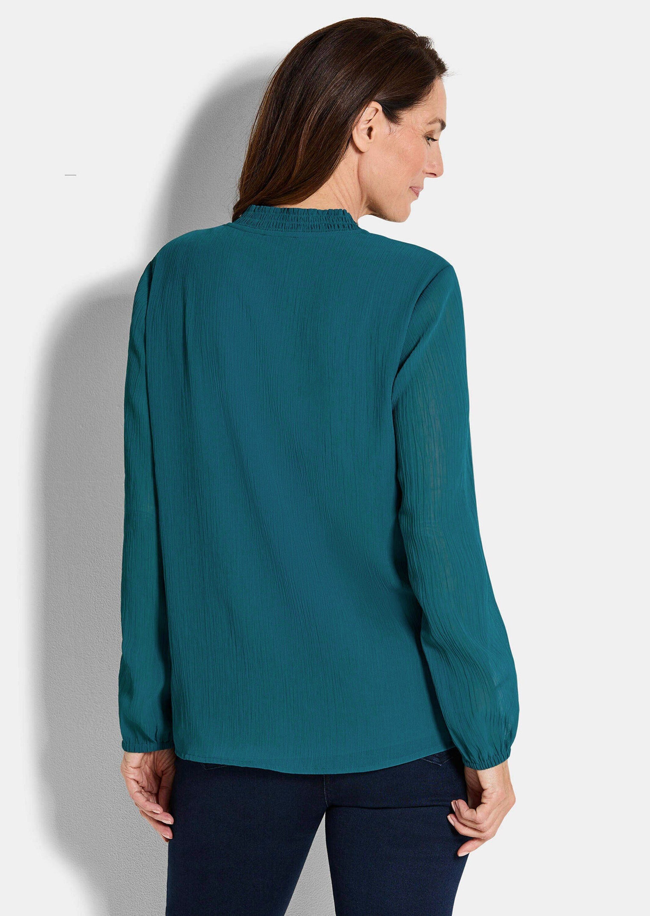 GOLDNER Chiffonbluse Elegante Jersey-Bluse mit Rundhals Viskosebluse mit Rundhalsausschnitt und Langarm