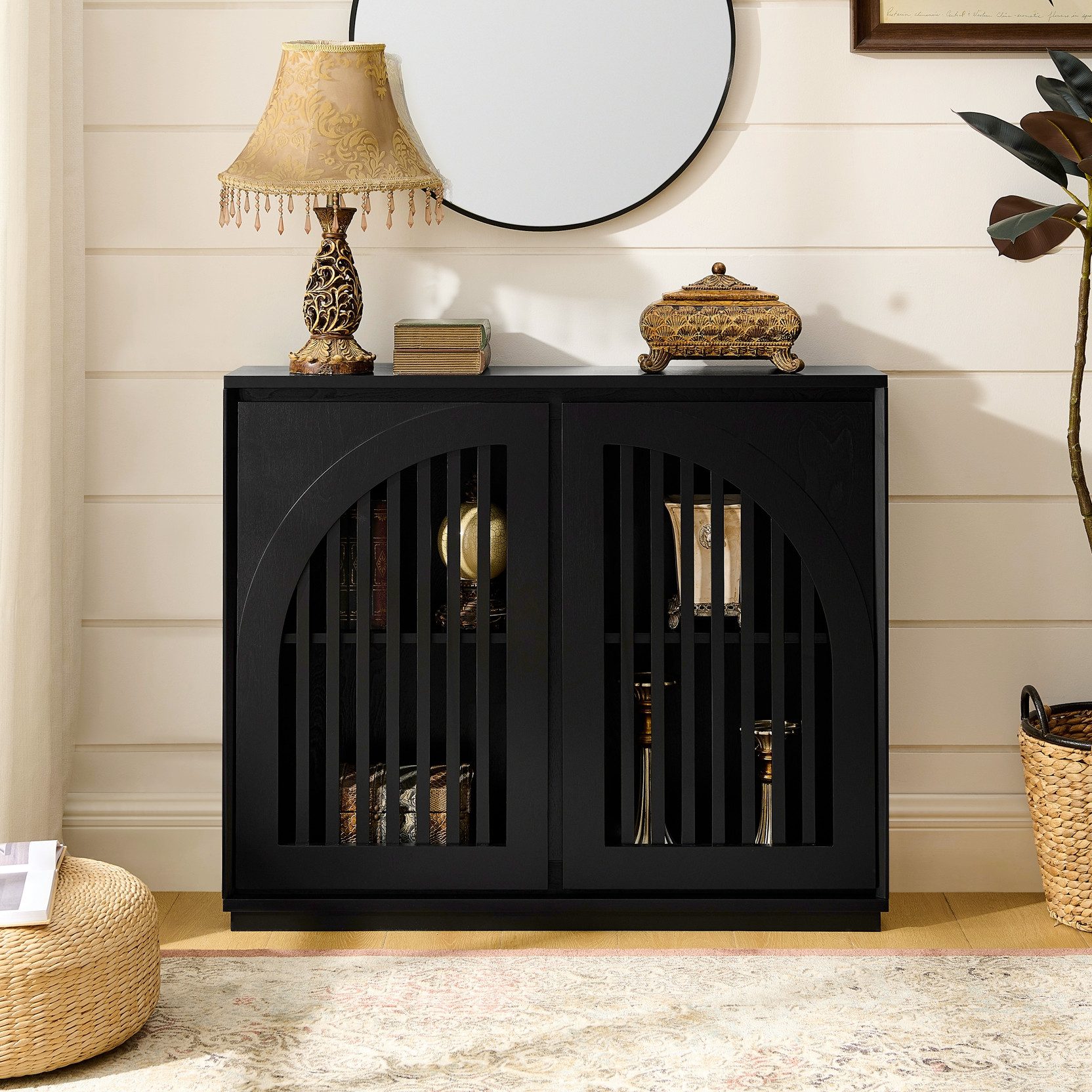 Celya Sideboard Buffetschrank mit geriffelten Fronten und Stauraum (Schmaler Beistellschrank für Wohnzimmer, Flur, Diele, Küche)