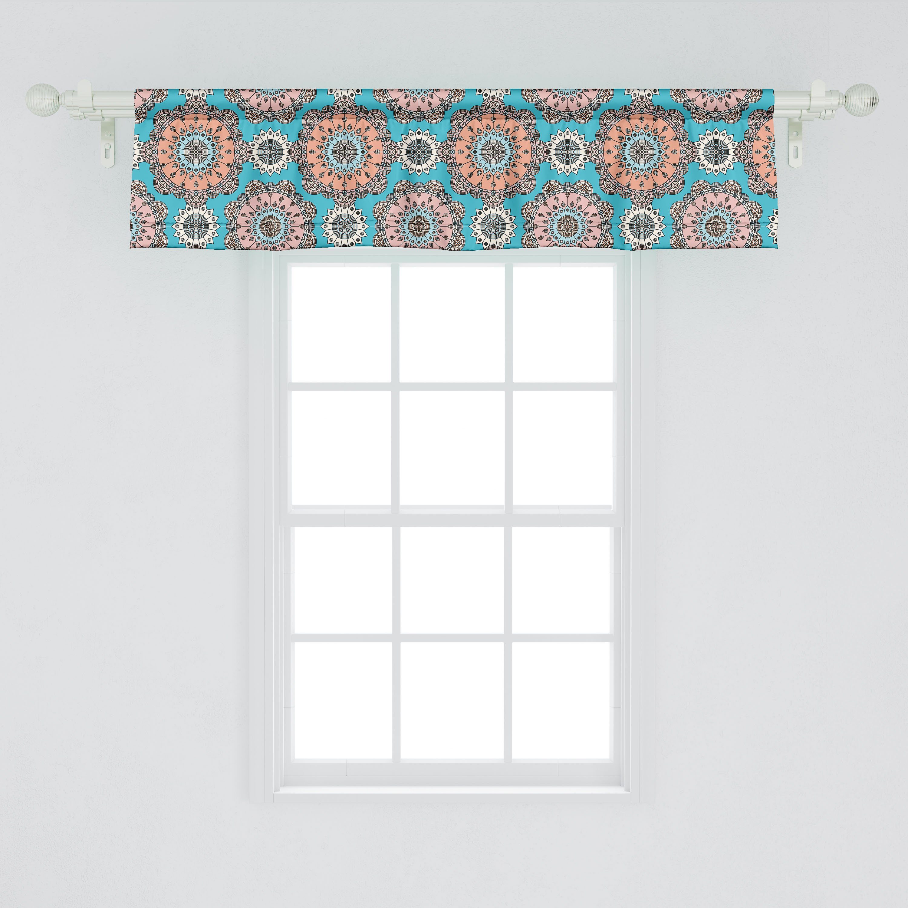 Dekor Volant Abstrakt Abakuhaus, Grafik Ethnische Vorhang mit Verzierungen für Schlafzimmer Küche Scheibengardine Stangentasche, Microfaser,