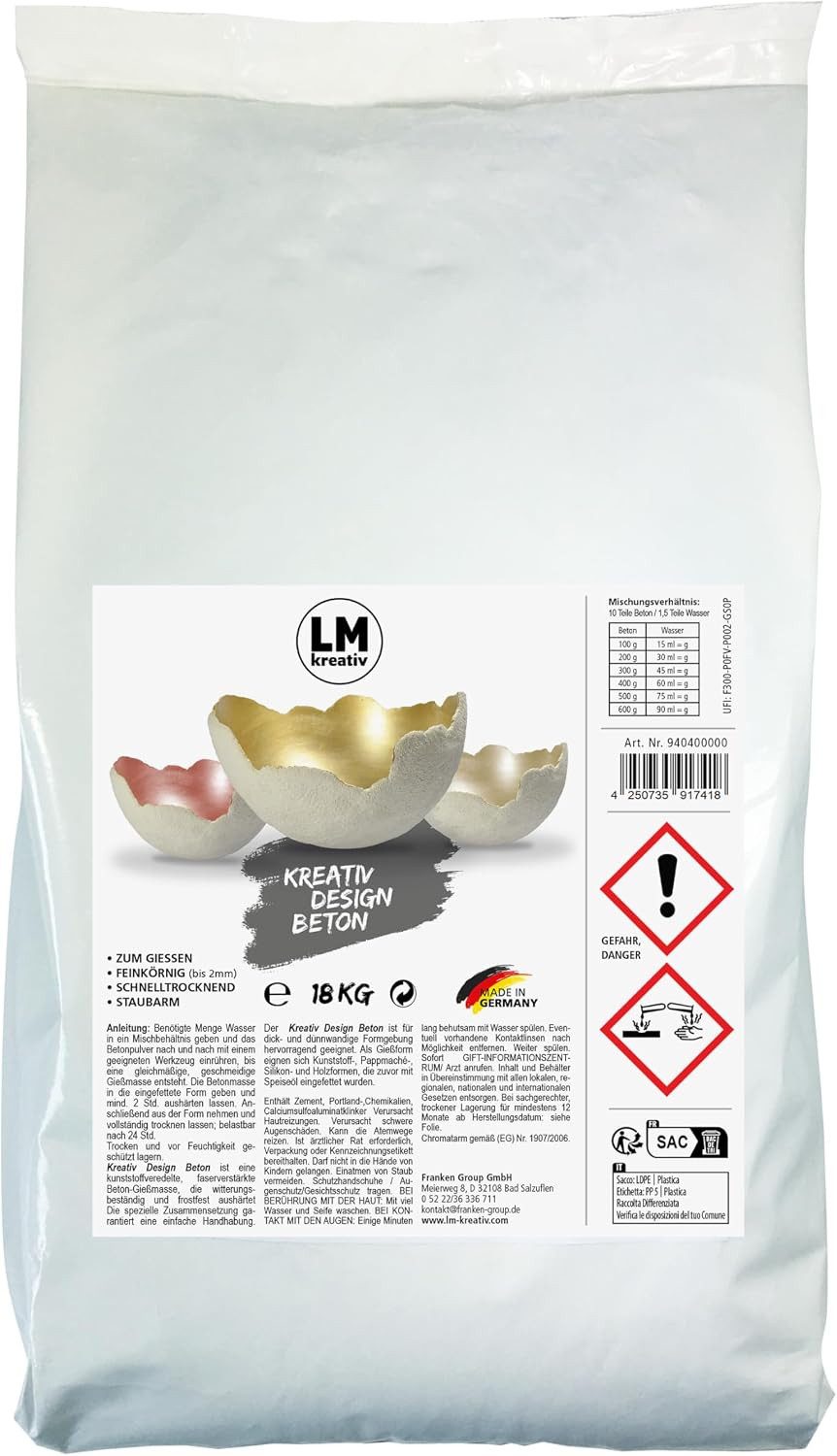 LM-Kreativ Beton Kreativ Design Beton faserverstärkt, feinkörnig, selbsttrocknend