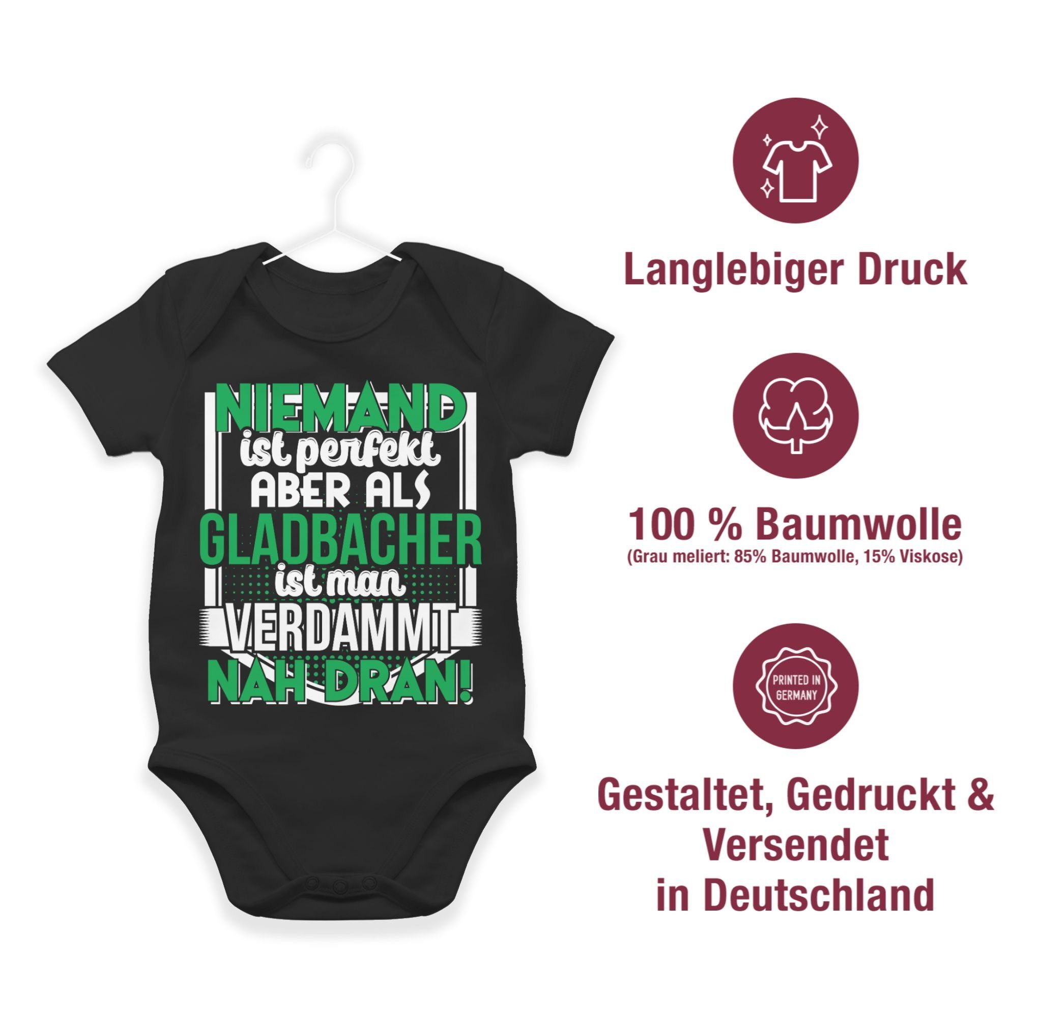 Gladbacher Schwarz ist perfekt Baby Länder Niemand Shirtracer 1 Shirtbody Wappen