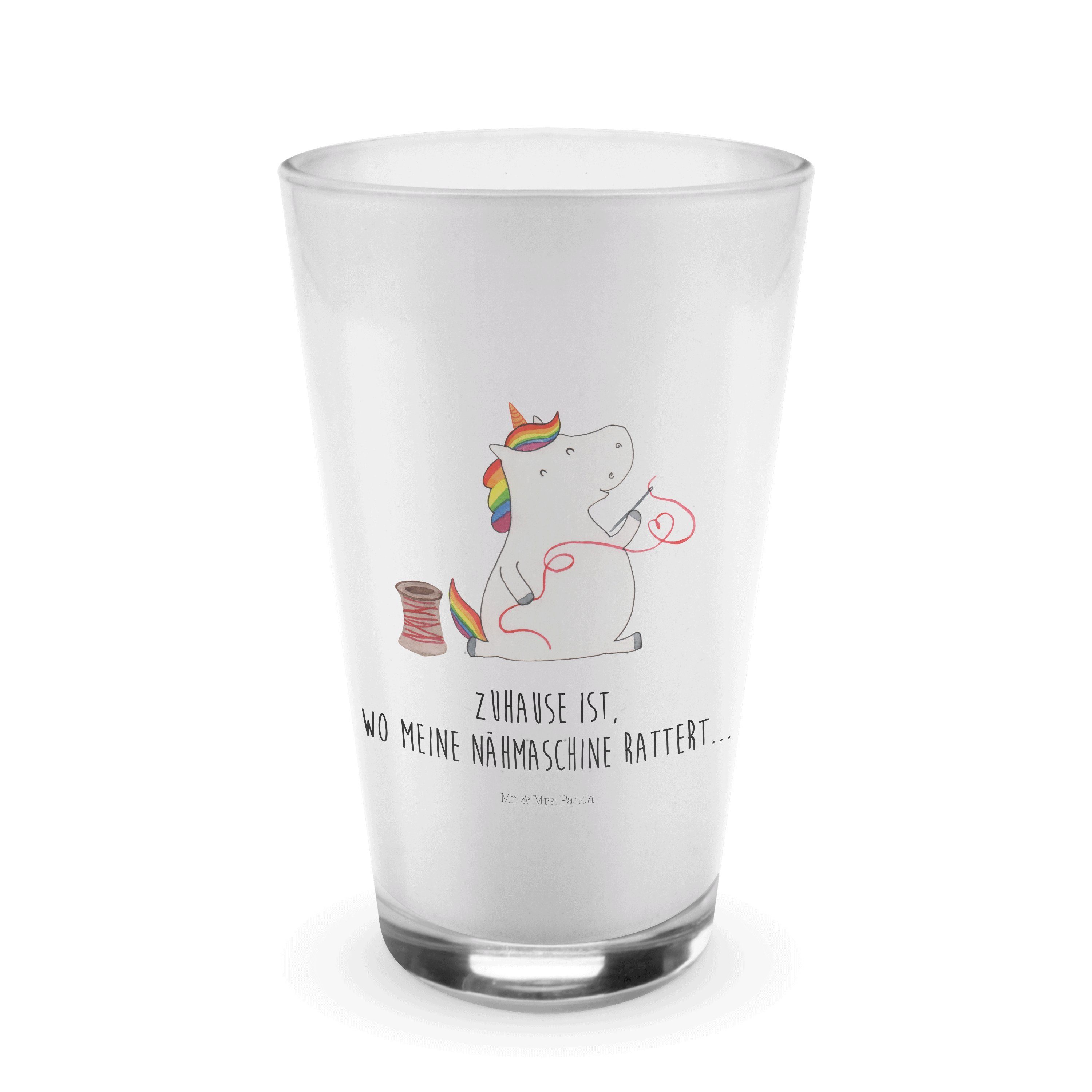 Mr. & Mrs. Panda Glas Einhorn Näherin - Transparent - Geschenk, Häkeln, Latte Macchiato, Gl, Premium Glas