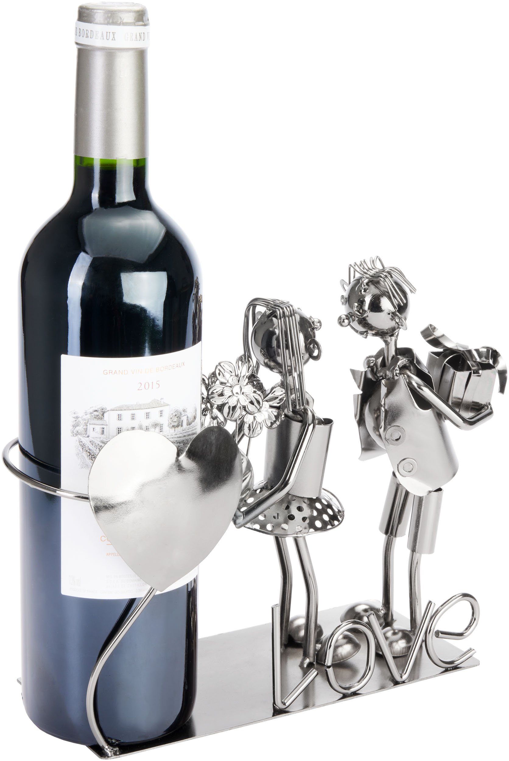 BRUBAKER Weinflaschenhalter Liebespaar mit Geschenken, (inklusive Grußkarte), Metall Skulptur, romantisches Geschenk, Flaschenhalter Liebe