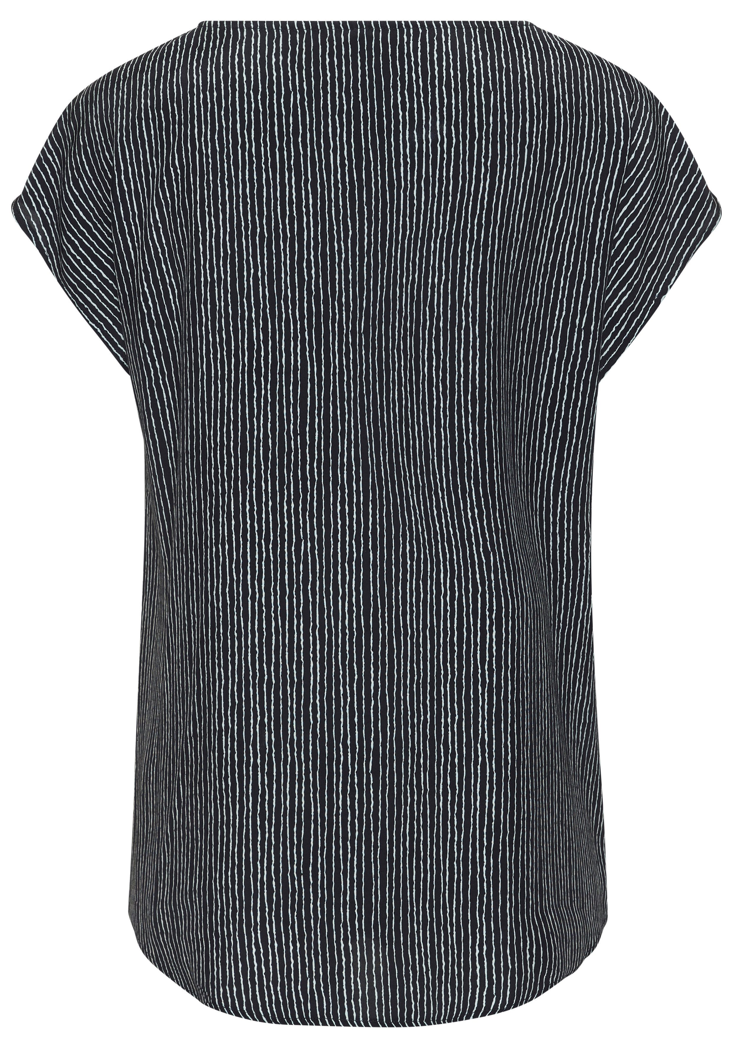 Vivance Kurzarmbluse mit Zierdetail am Ausschnitt, Druckbluse