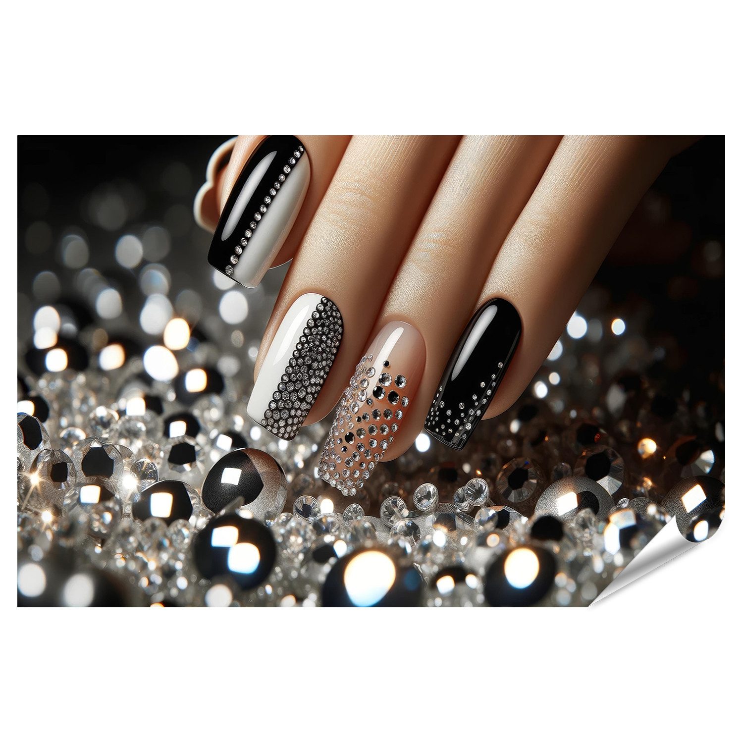 Poster Funkelnde Eleganz In Schwarz Weiß Maniküre Nagelstudio Beauty Nails