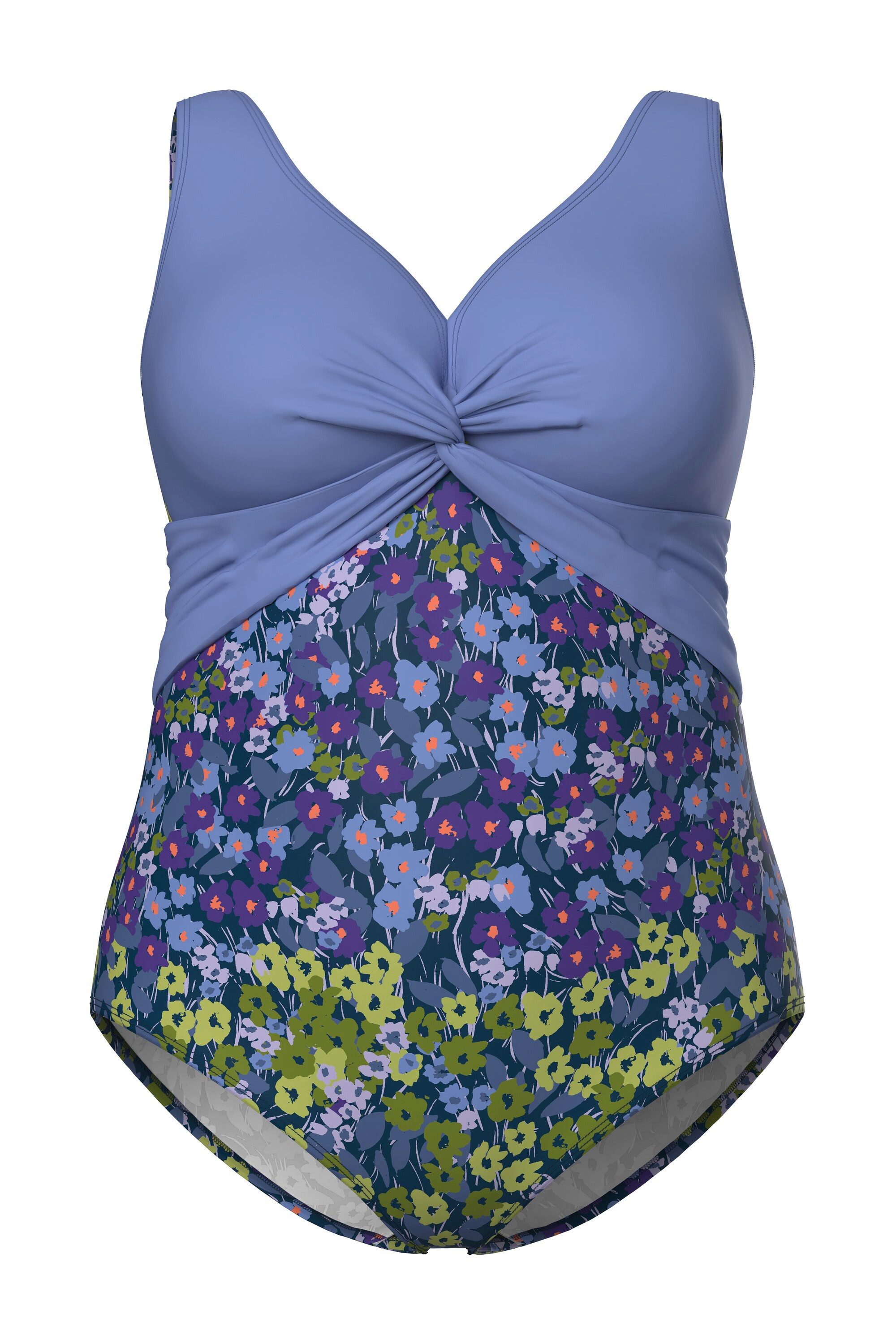 Ulla Popken Badeanzug Badeanzug Blüten Softcups Zierknoten recycelt