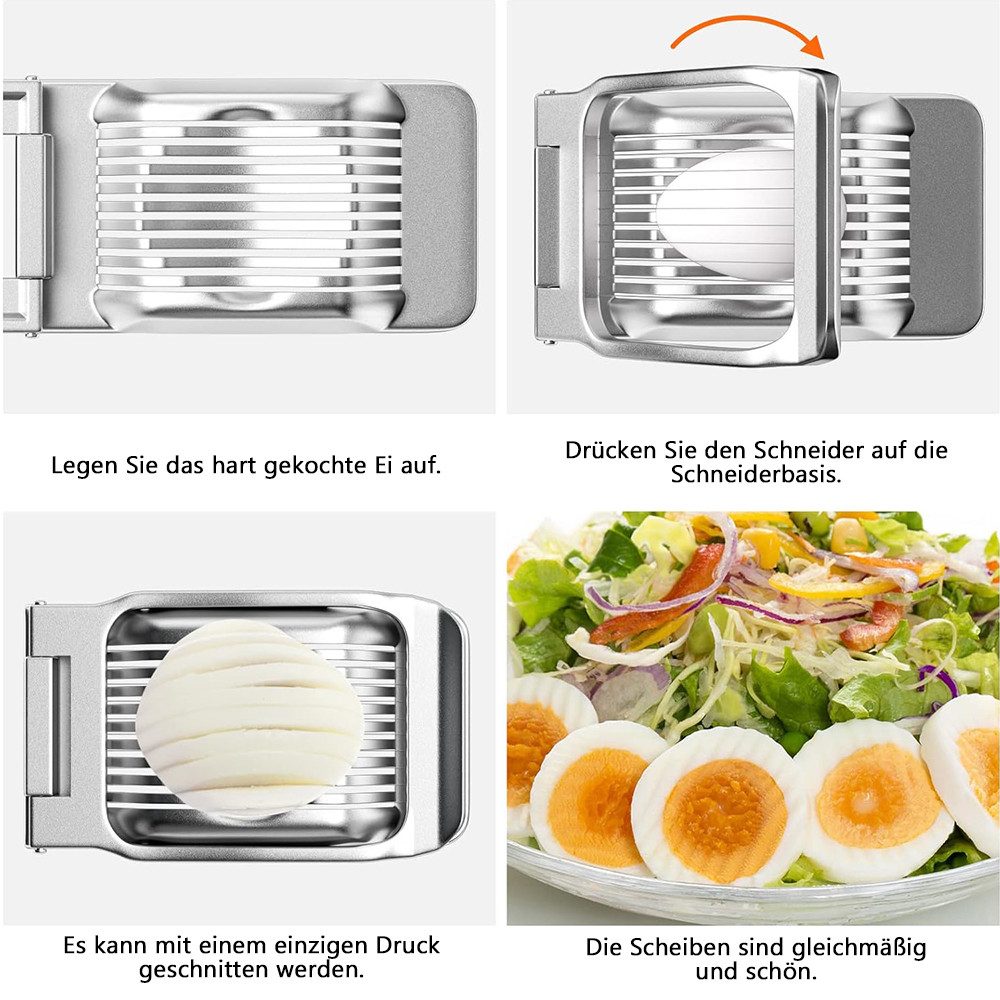 TUWENA Eierschneider Eierschneider, Schneiddrähte Edelstahl, Aluminium Eischneidewerkzeug, Aluminium Eierteiler Spalten für Eier, Kiwi, Erdbeeren, Weiche Speisen