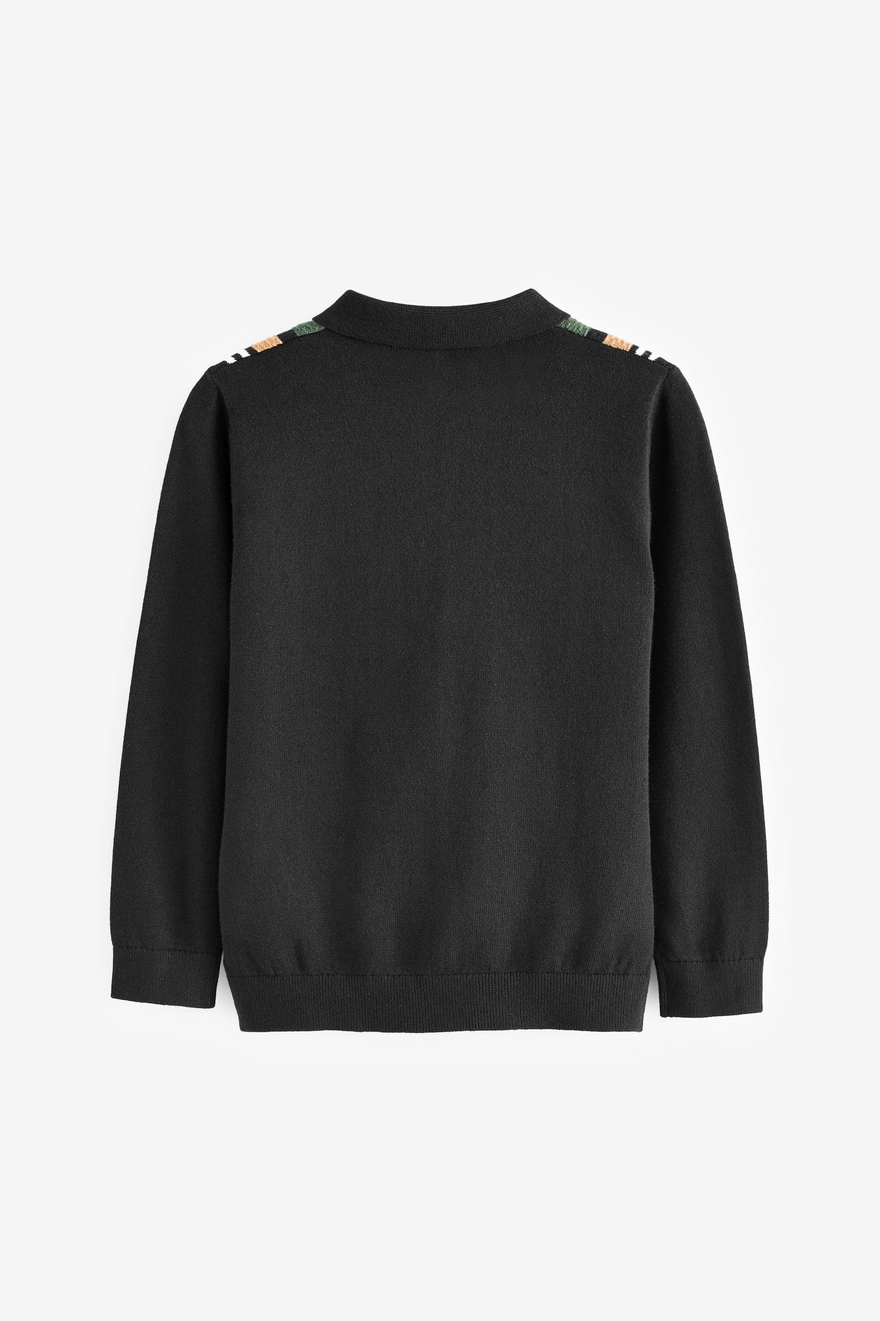 Black Polohemd Next Muster mit (1-tlg) Polokragenpullover Langärmeliges