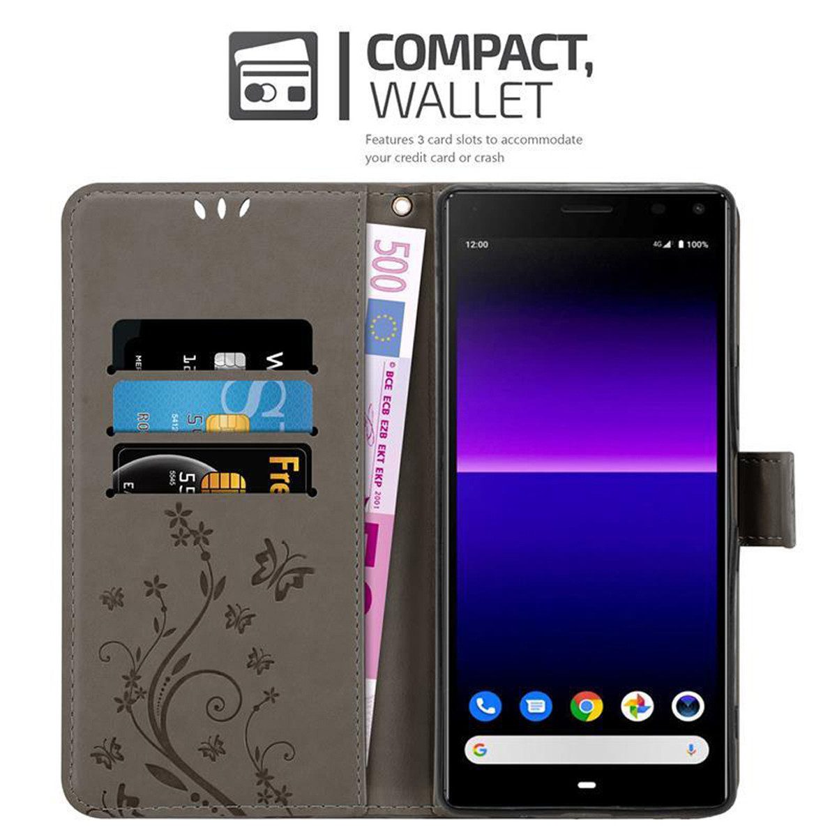 Cadorabo Handyhülle für Sony Xperia 8 Hülle Sony Xperia 8, Hülle Schutzhülle Blumen Flower mit Standfunktion Kartenfach Magnet