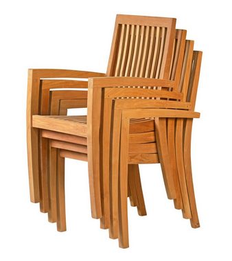 Kai Wiechmann Garten-Essgruppe Premium Teak Sitzgruppe aus 4 Stapelstühlen und 1 Tisch 120 x 90 cm, (5-tlg., 4 Stapelsessel, 1 Esstisch), Set aus Teak-Gartenmöbeln mit Stühlen zum Stapeln