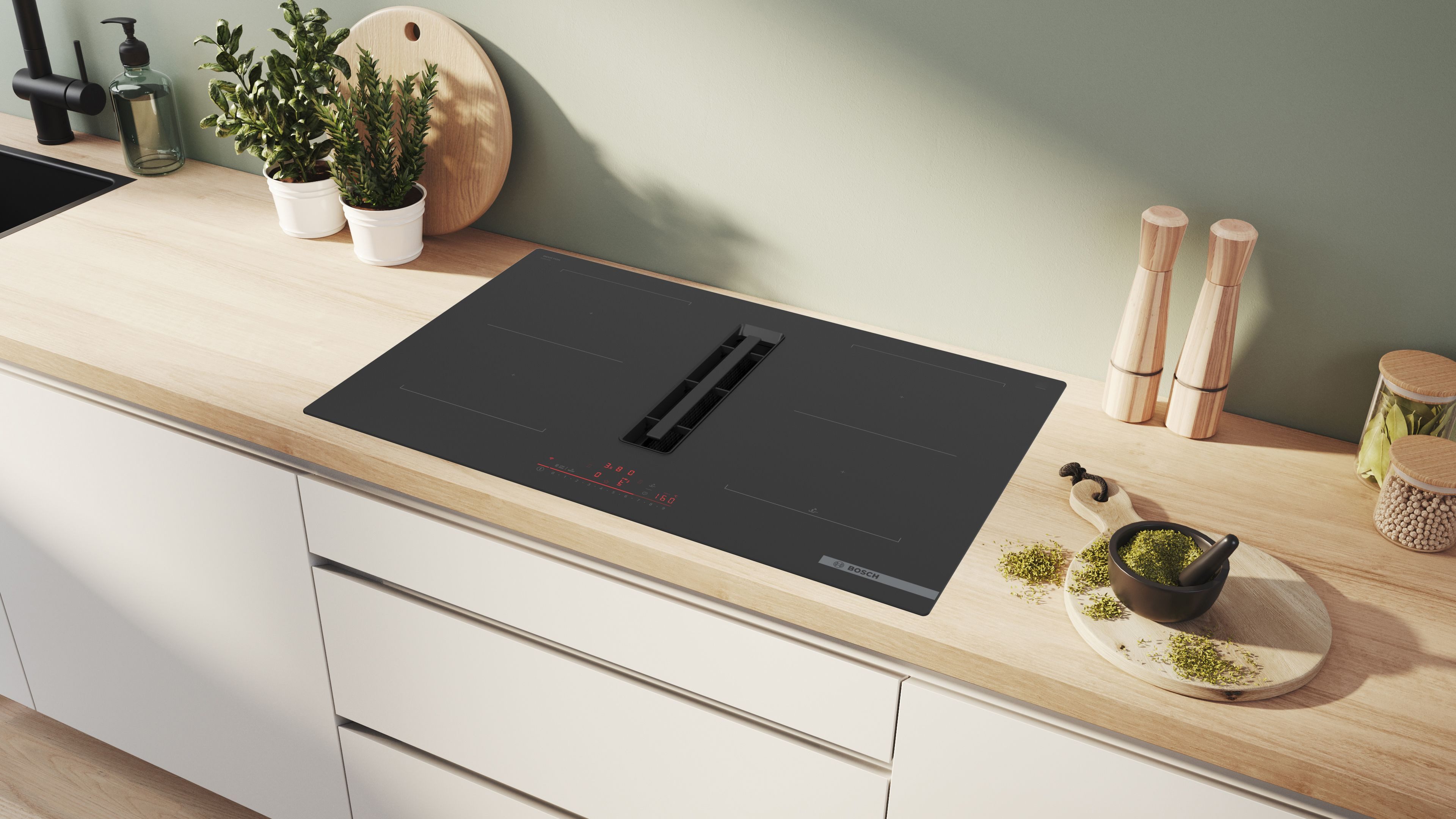 BOSCH Kochfeld mit Dunstabzug Serie 6 PVQ811H26E, DirectSelect für einfachen Bedienkomfort, Combi Zone für große Töpfe – Bild 5 von 5